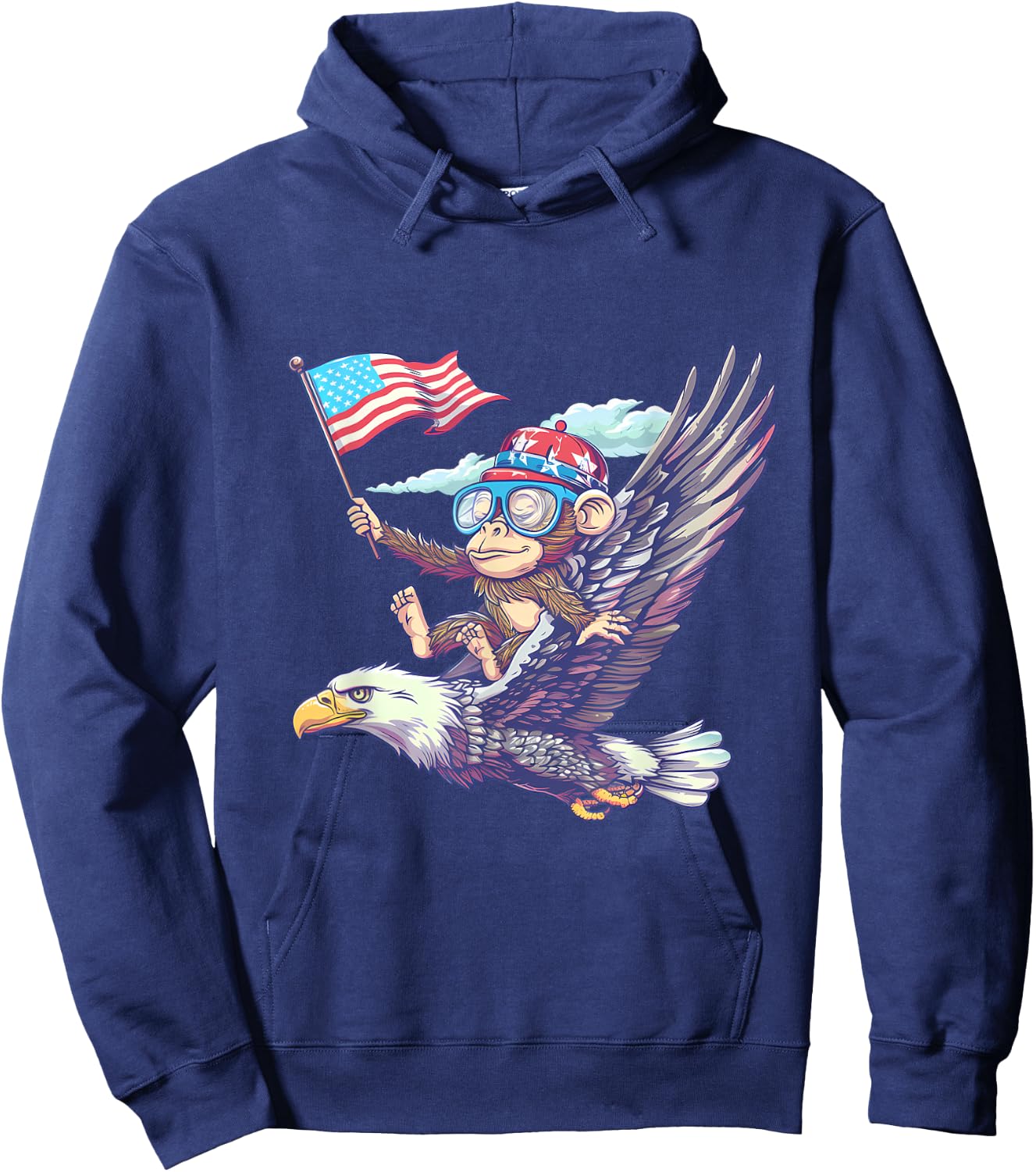 Funny Monkey Bald Eagle American Flag USA Fourth Of July Hoodie - Hoodie | Navy