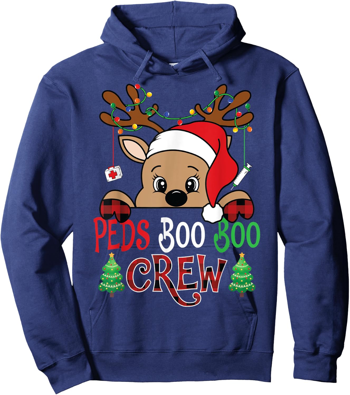 Reindeer PEDS Boo Boo Crew Pediatric Nurse Christmas Hoodie - Hoodie | Navy