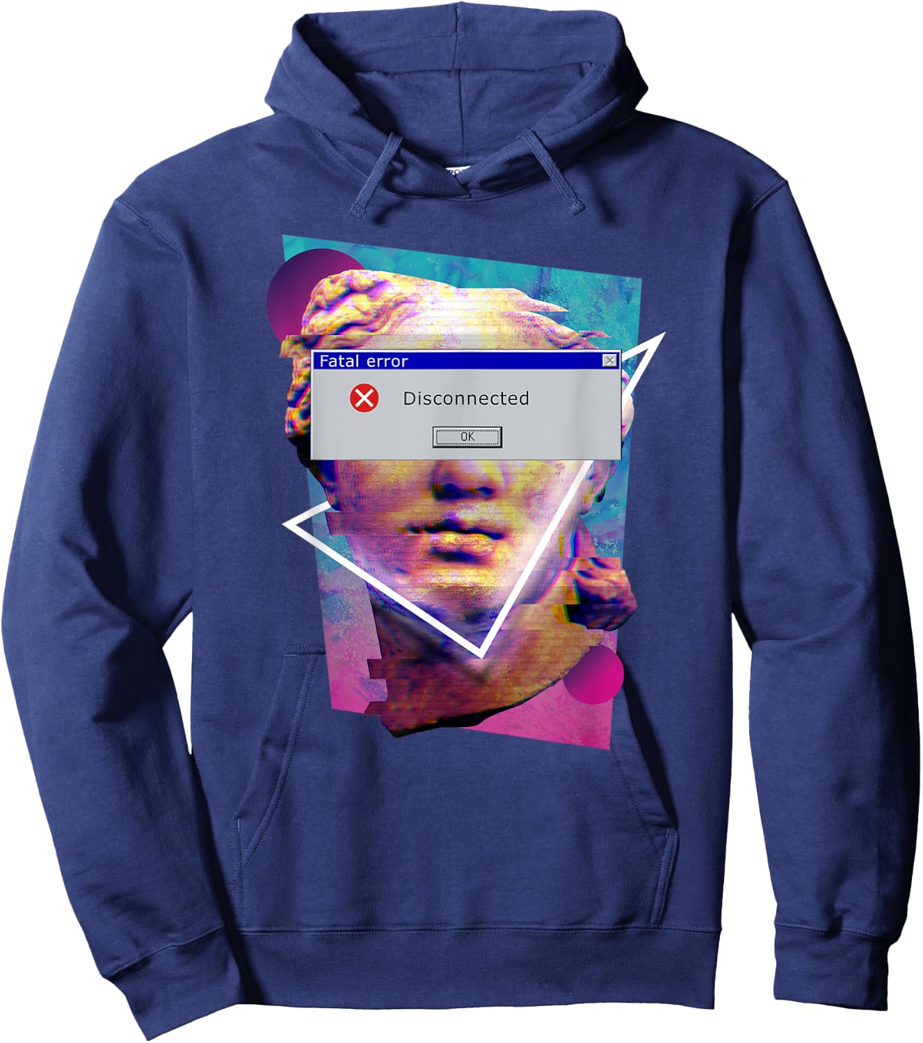 Fatal Error Disconnected Glitch Statue Vaporwave Retro 80s Hoodie - Hoodie | Navy