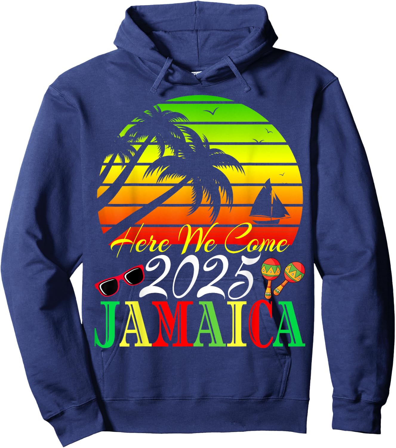 Reunion Friend Holiday Family Trip Jamaica 2025 Here We Come Hoodie - Hoodie | Navy