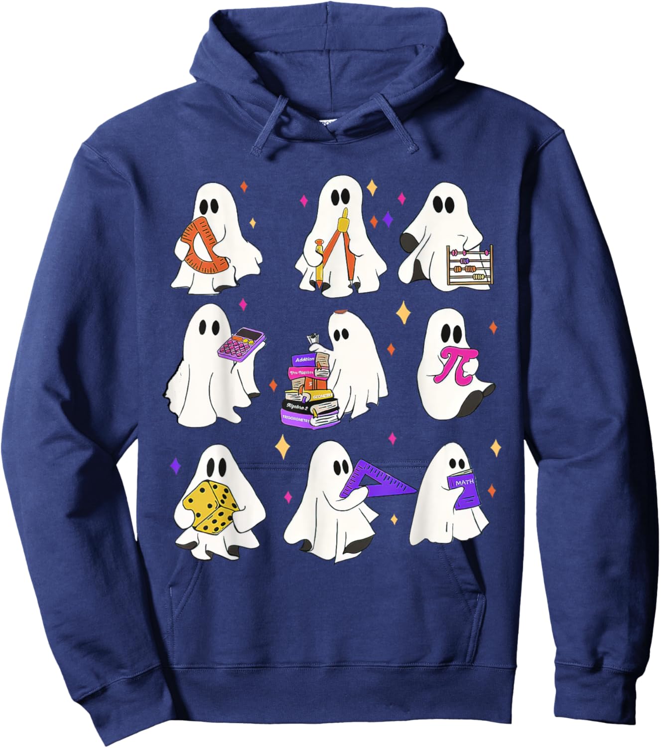 Halloween Math Teacher, Ghost Math Teacher, Back To School Hoodie - Hoodie | Navy