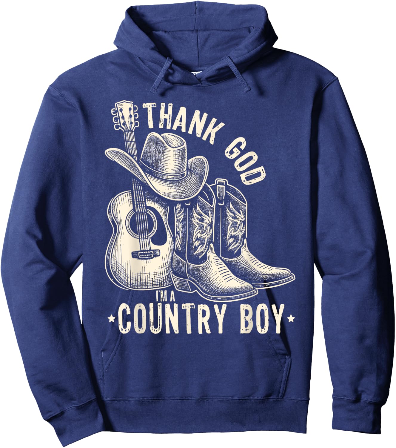 Thank God I'm A Country Music Boy Cowboy Western Retro Hoodie - Hoodie | Navy