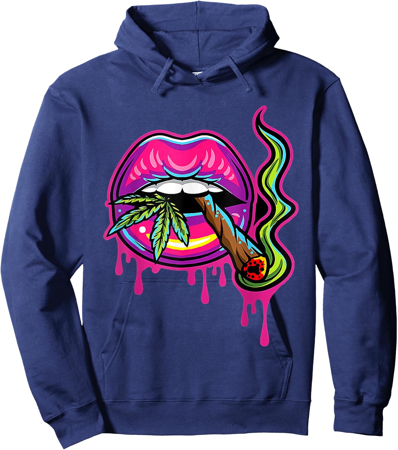 Lips Sexy Smoker Blunt Weed Teeth Marijuana Leaf 420 Hoodie - Hoodie | Navy