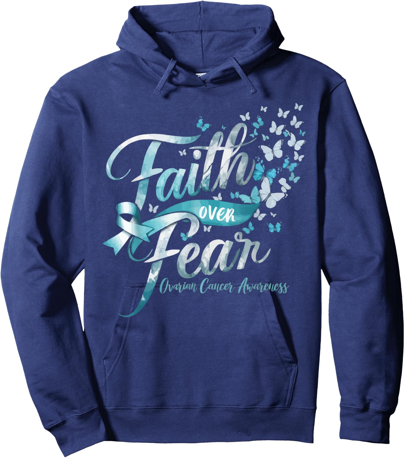 Ovarian Cancer Awareness Ovary Disease Teal Ribbon Hoodie - Hoodie | Navy
