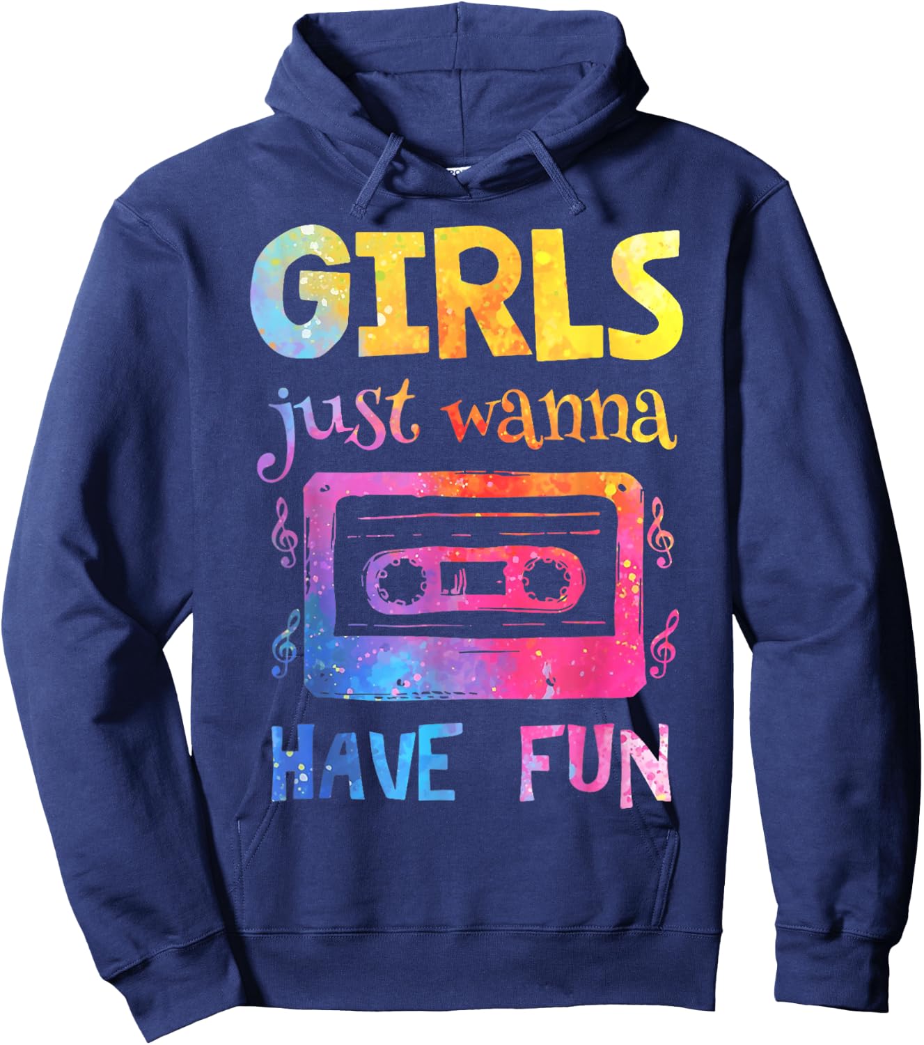 Retro Girls Just Wanna Have Fun Nostalgia 1980s 80's Black Hoodie - Hoodie | Navy
