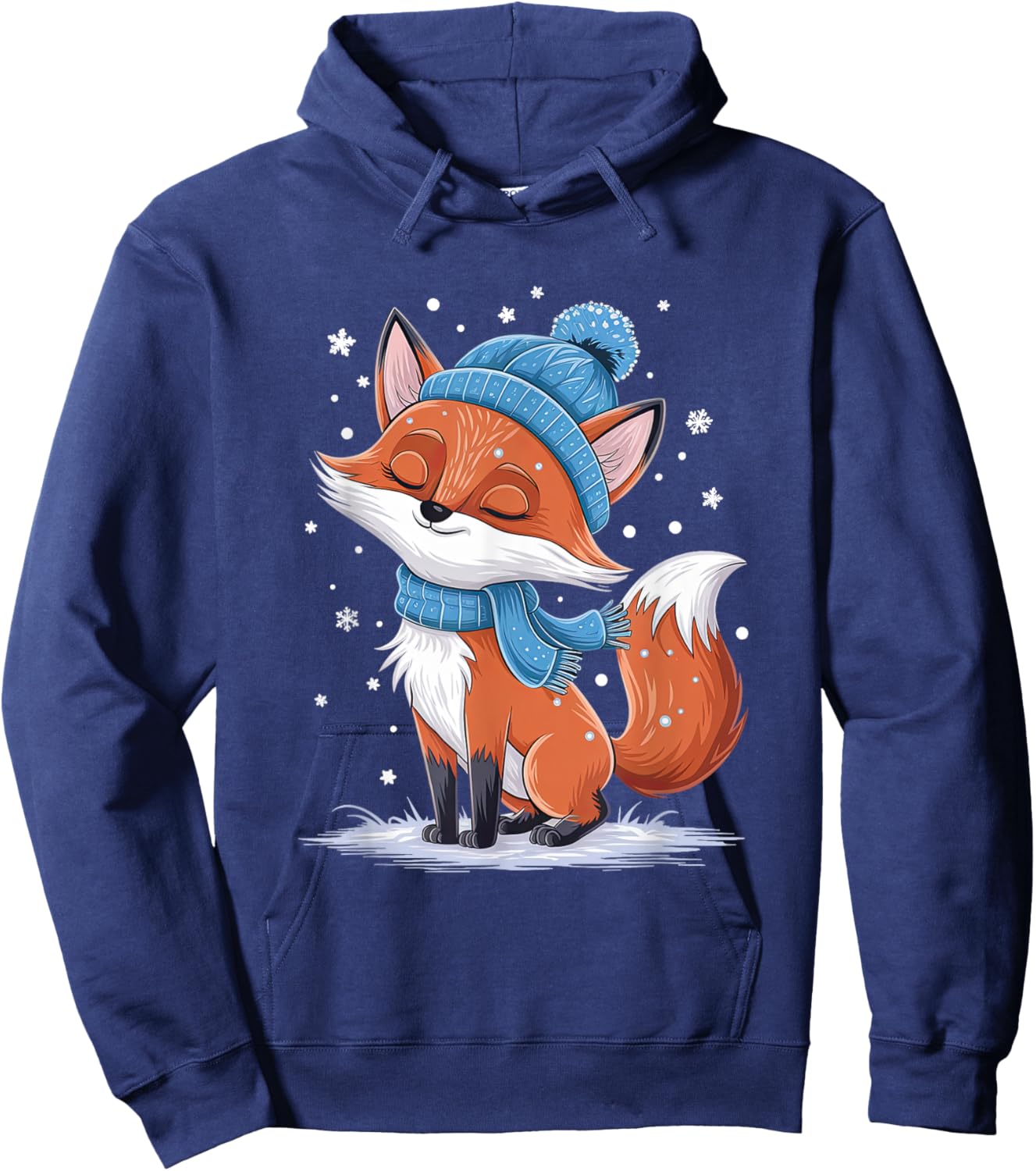 Cozy Winter Fox in Snowy Scarf and Hat Hoodie - Hoodie | Navy