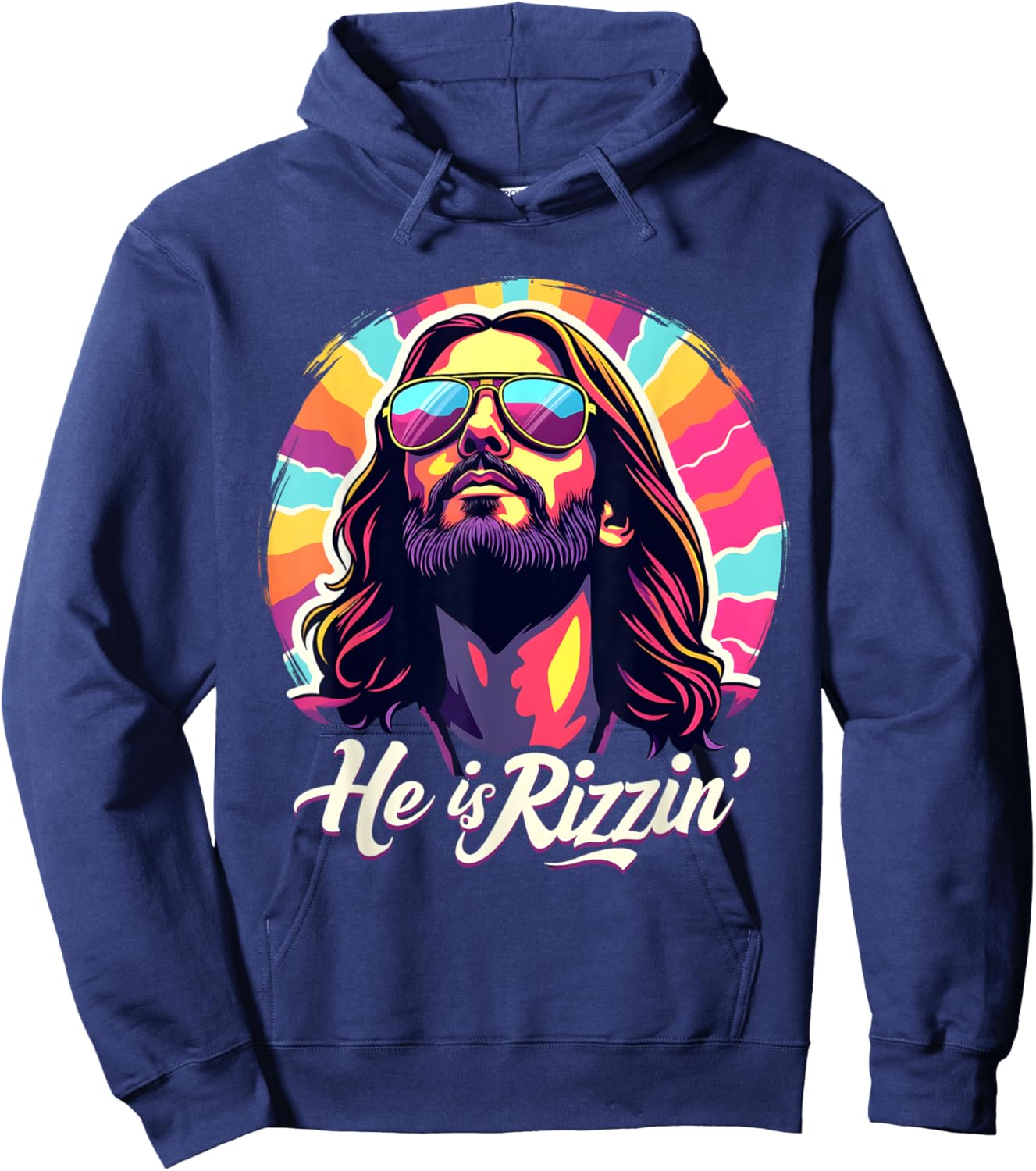 Retro Vintage Jesus Christian He Is Rizzin' Jesus Is Rizzen Hoodie - Hoodie | Navy