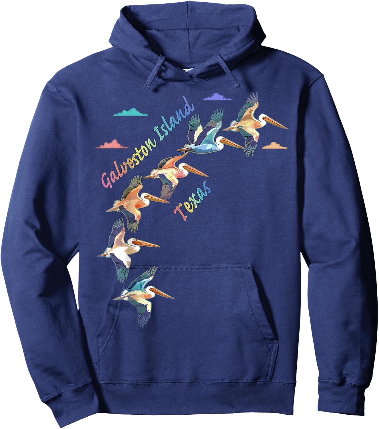 Galveston Island Texas Colorful Tie-Dye Pelican Art Hoodie - Hoodie | Navy