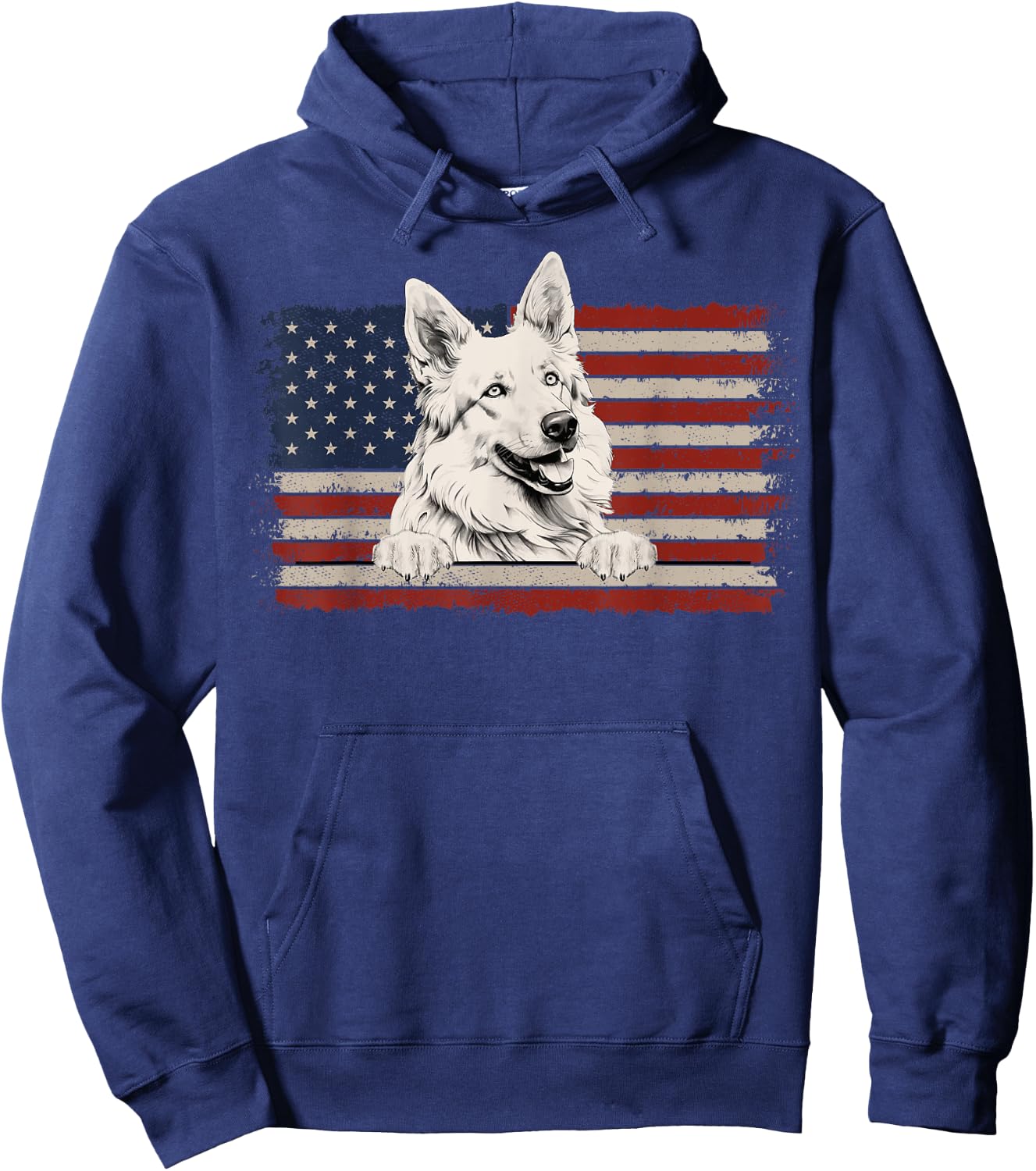 Patriotic White Swiss Shepherd American Flag USA 4th of July Hoodie - Hoodie | Navy