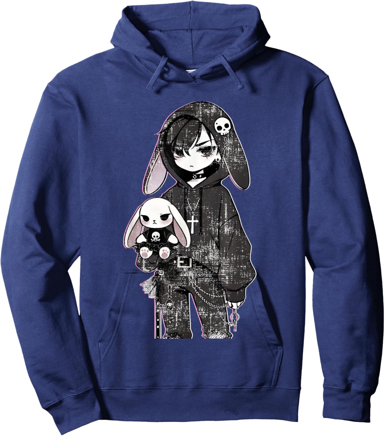 Grunge Bunny Anime Gothic Girl Aesthetic E-Girl Vibes Style Hoodie - Hoodie | Navy