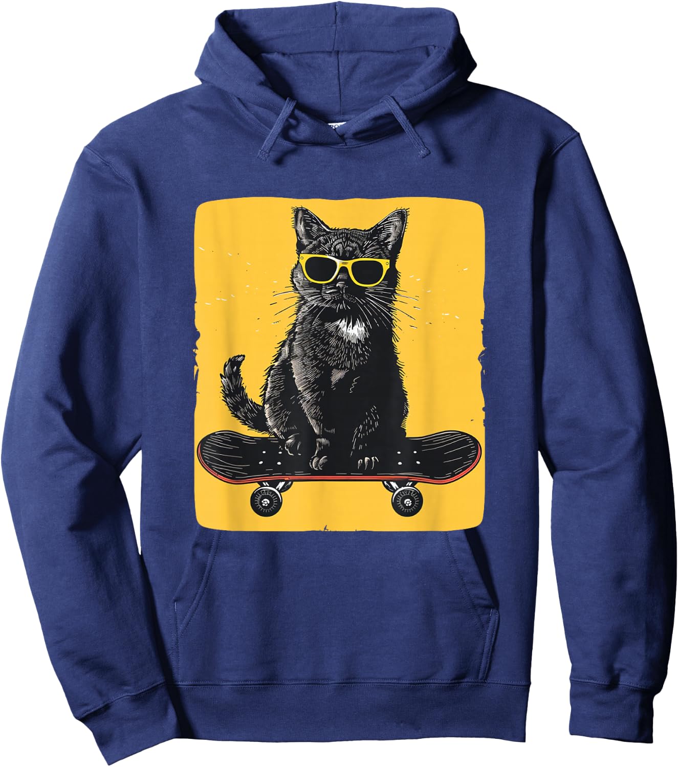 Cool Sunglasses Cat on a Skateboard for a Trendy Ride Hoodie - Hoodie | Navy