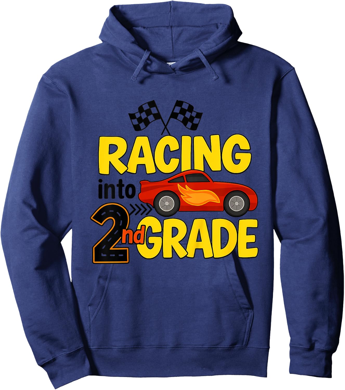 Kids Racing Into 2nd Grade Funny First Day Of School Car Hoodie - Hoodie | Navy