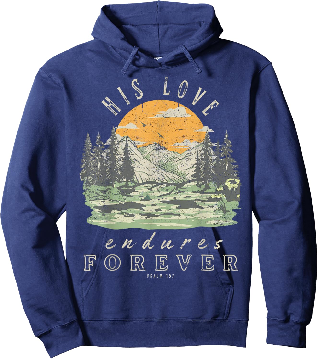 His Love Endures Forever Psalm 107 Boho Christian Bible Hoodie - Hoodie | Navy