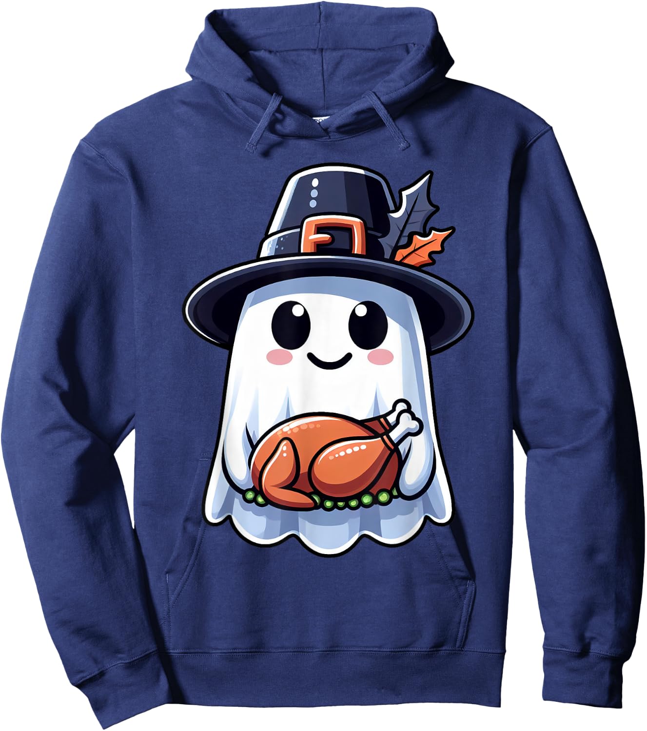 Thanksgiving Ghost Turkey Pocket Cute My Boo Halloween Hoodie - Hoodie | Navy