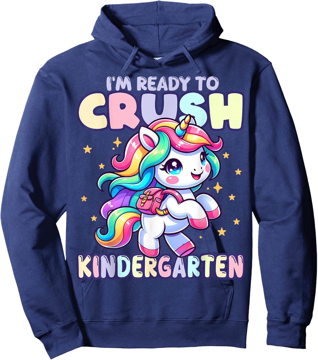 Crush Kindergarten Girls Back to School Unicorn First Day Hoodie - Hoodie | Navy