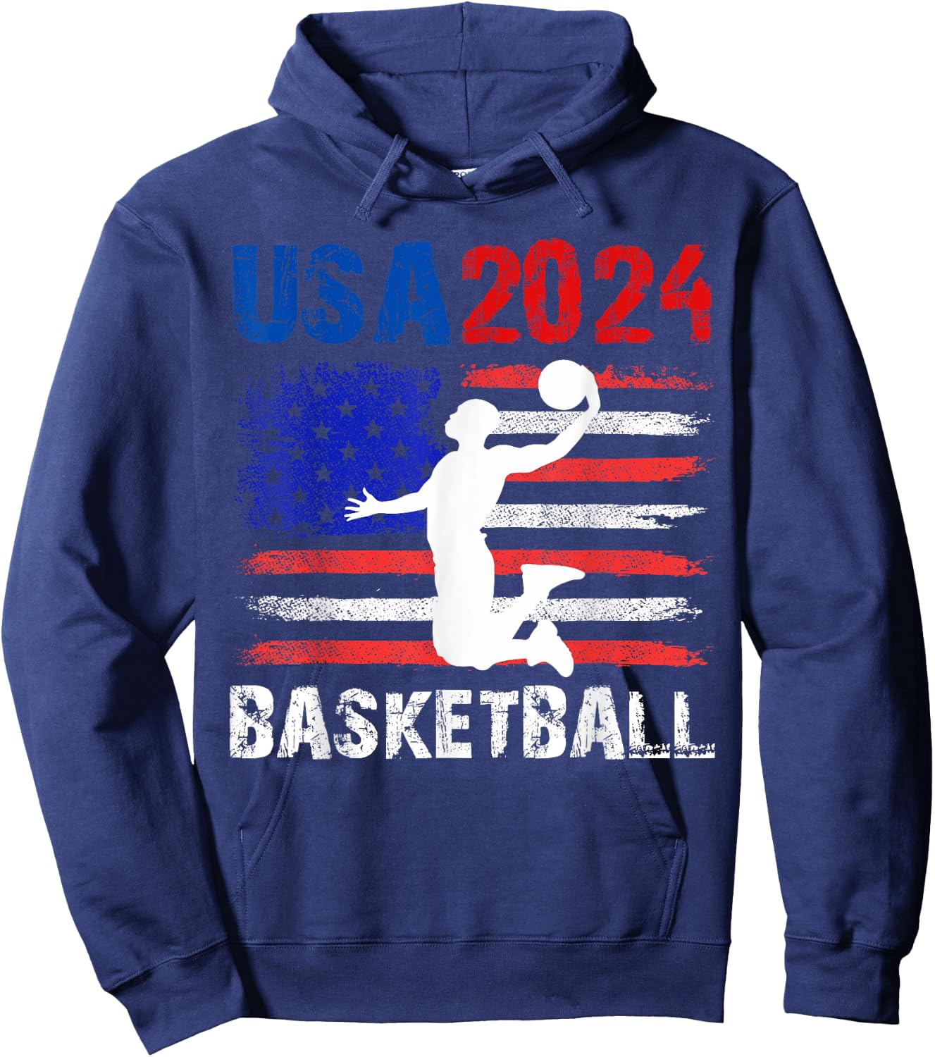 Basketball 2024 USA American Flag Design 4th Of July Hoodie - Hoodie | Navy