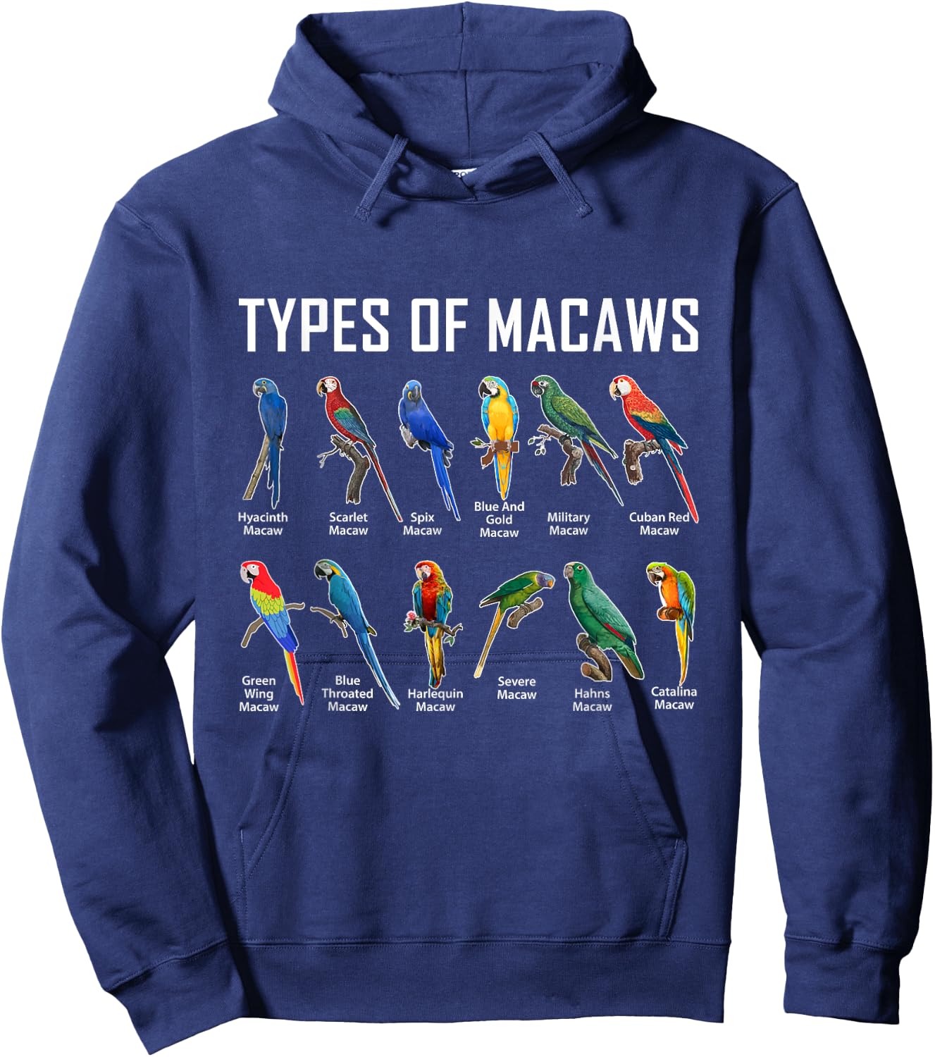Types of Macaws Shirt Macaw Shirt Blue Yellow Hybrid Macaw Hoodie - Hoodie | Navy