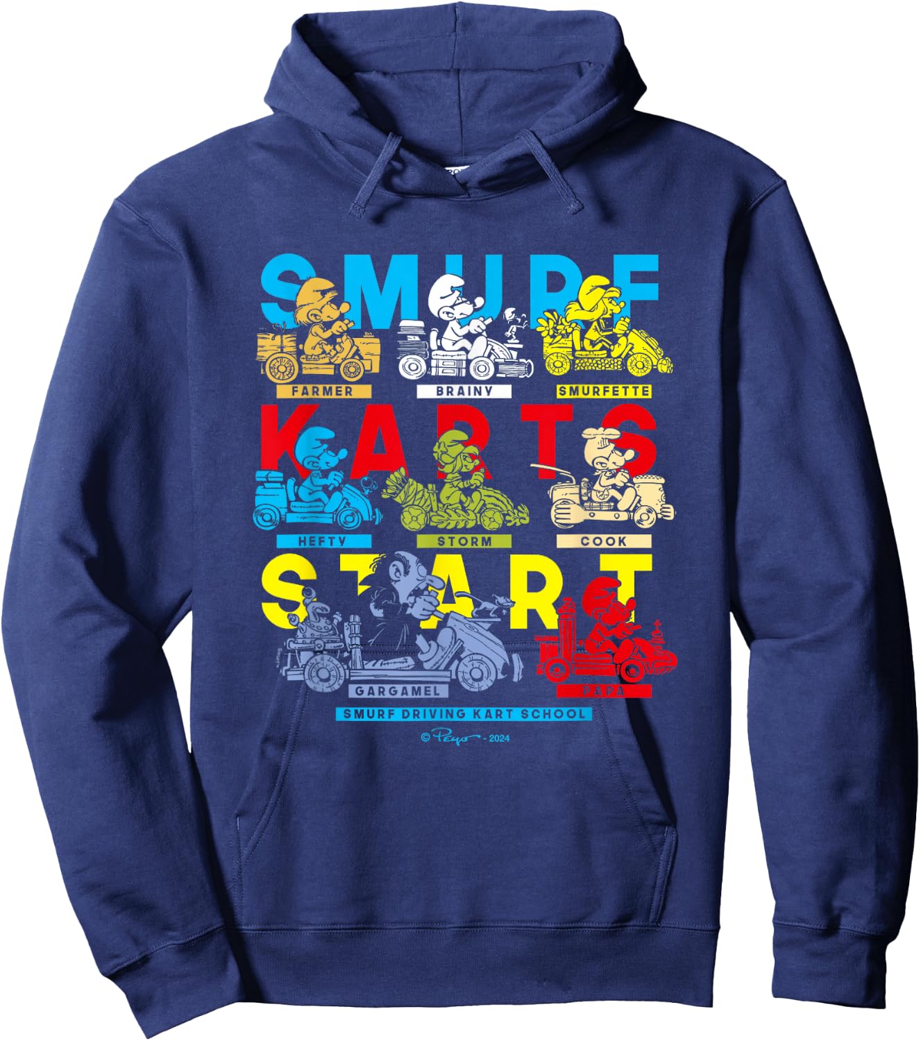 The Smurfs Smurf Karts Start Driving School Logo Vintage Hoodie - Hoodie | Navy