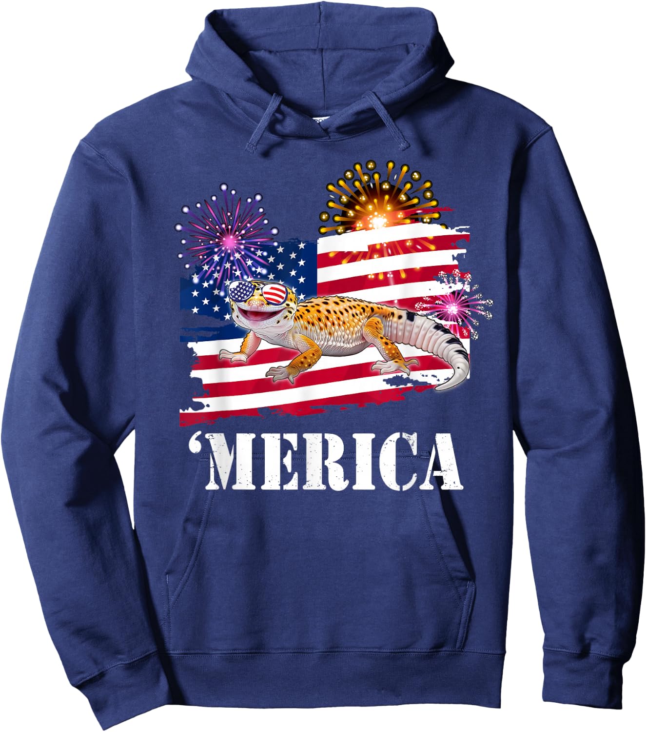 Reptile Happy USA Flag 4th 'Merica Leopard Gecko Lover Kids Men Hoodie - Hoodie | Navy