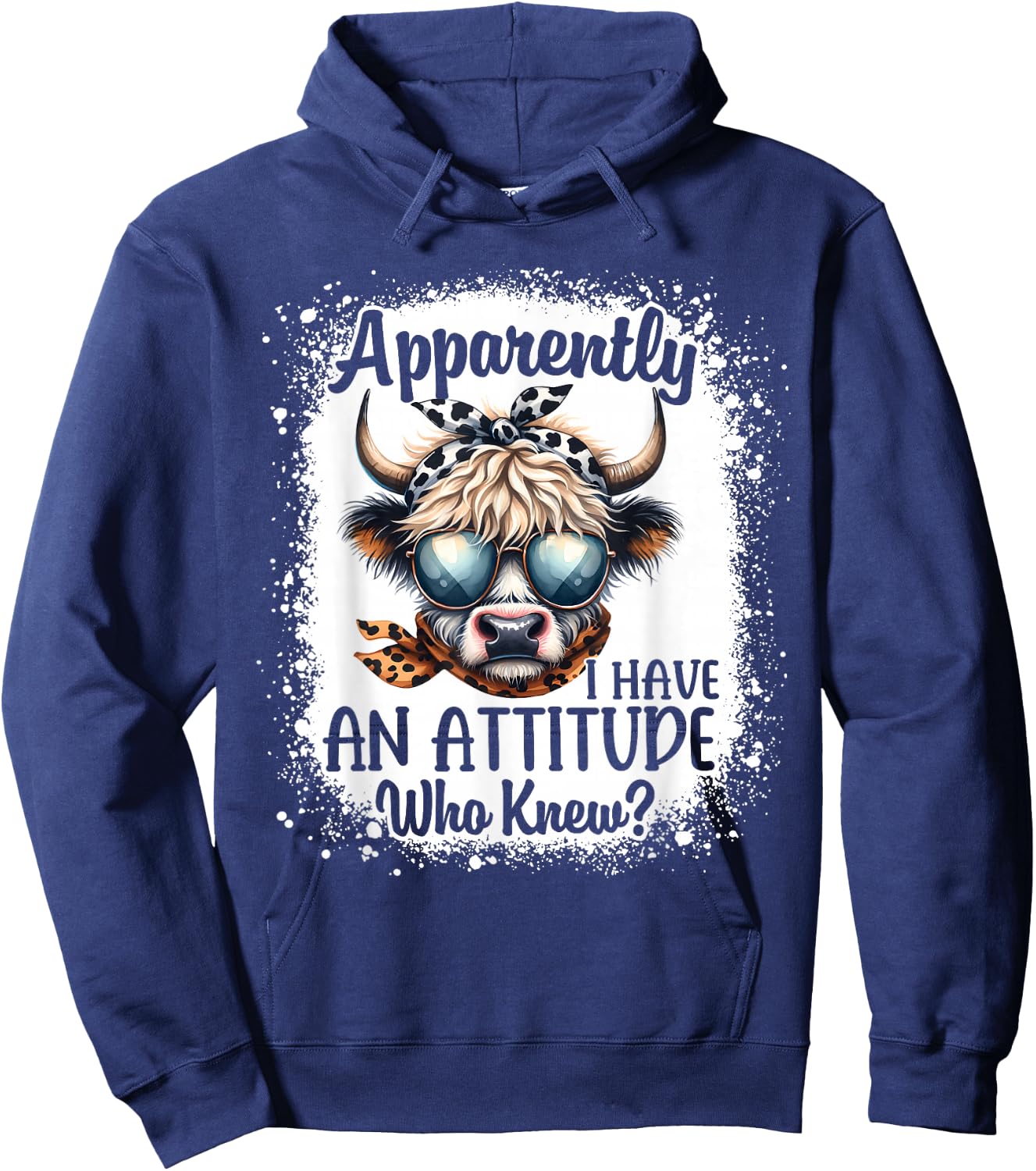 Apparently I Have An Attitude Who Knew Bleached Highland Cow Hoodie - Hoodie | Navy