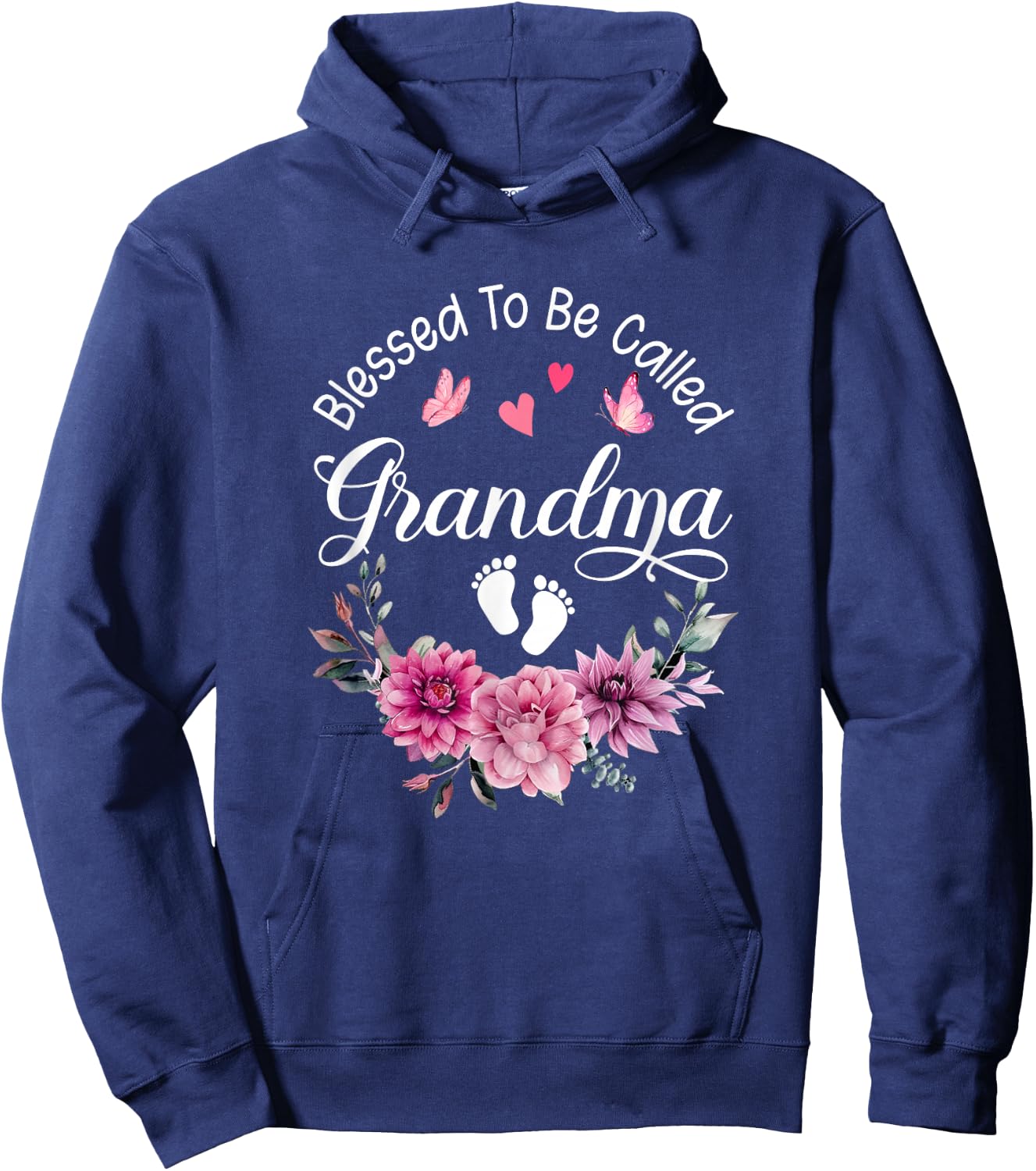 Blessed To Be Called Grandma Women Floral Decor Grandma Hoodie - Hoodie | Navy