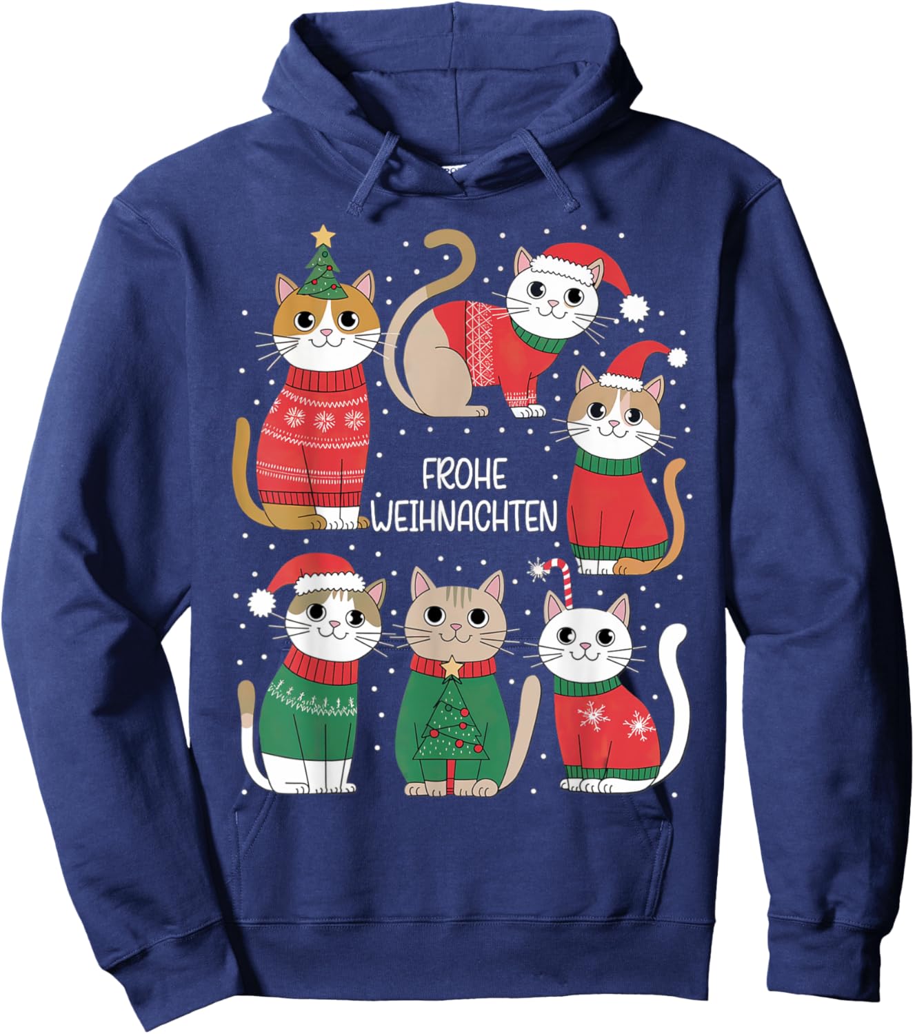 Frohe Weihnachten German Christmas Cats Cute Festive Holiday Hoodie - Hoodie | Navy