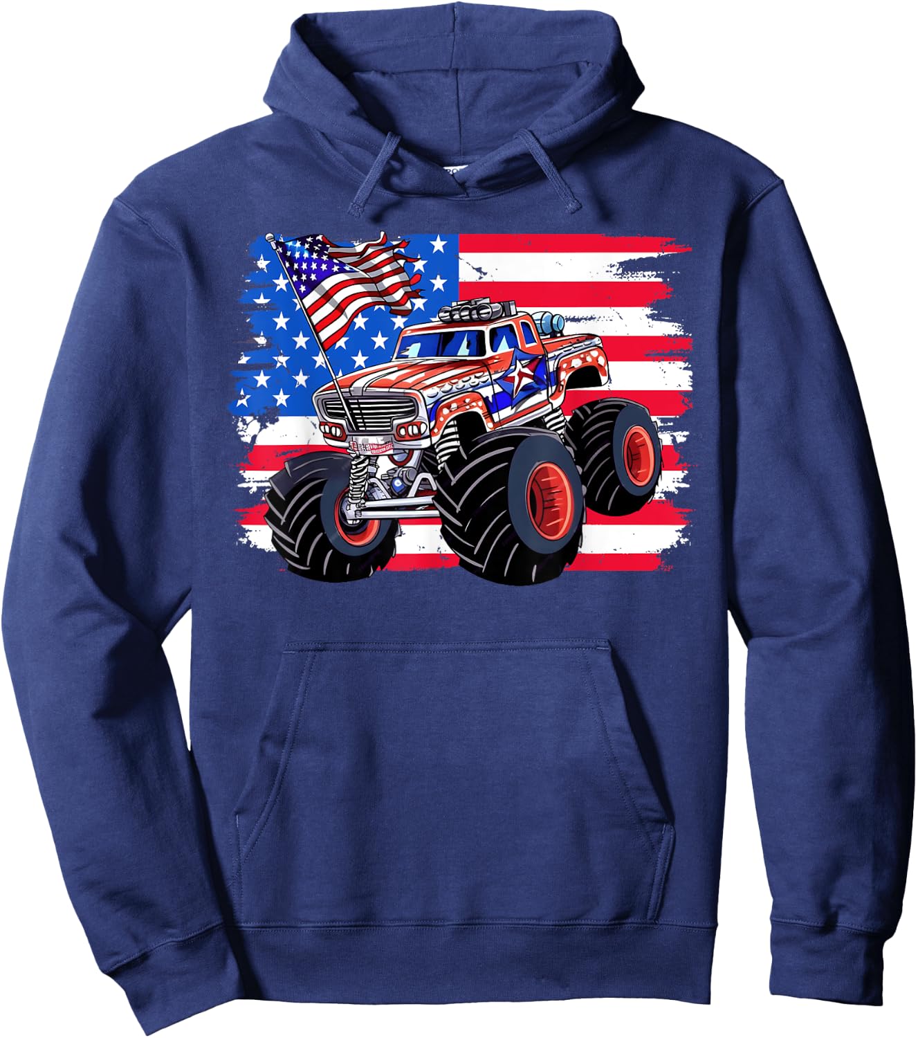 Monster Truck 4th Of July Shirt Boys American Flag Men USA Hoodie - Hoodie | Navy