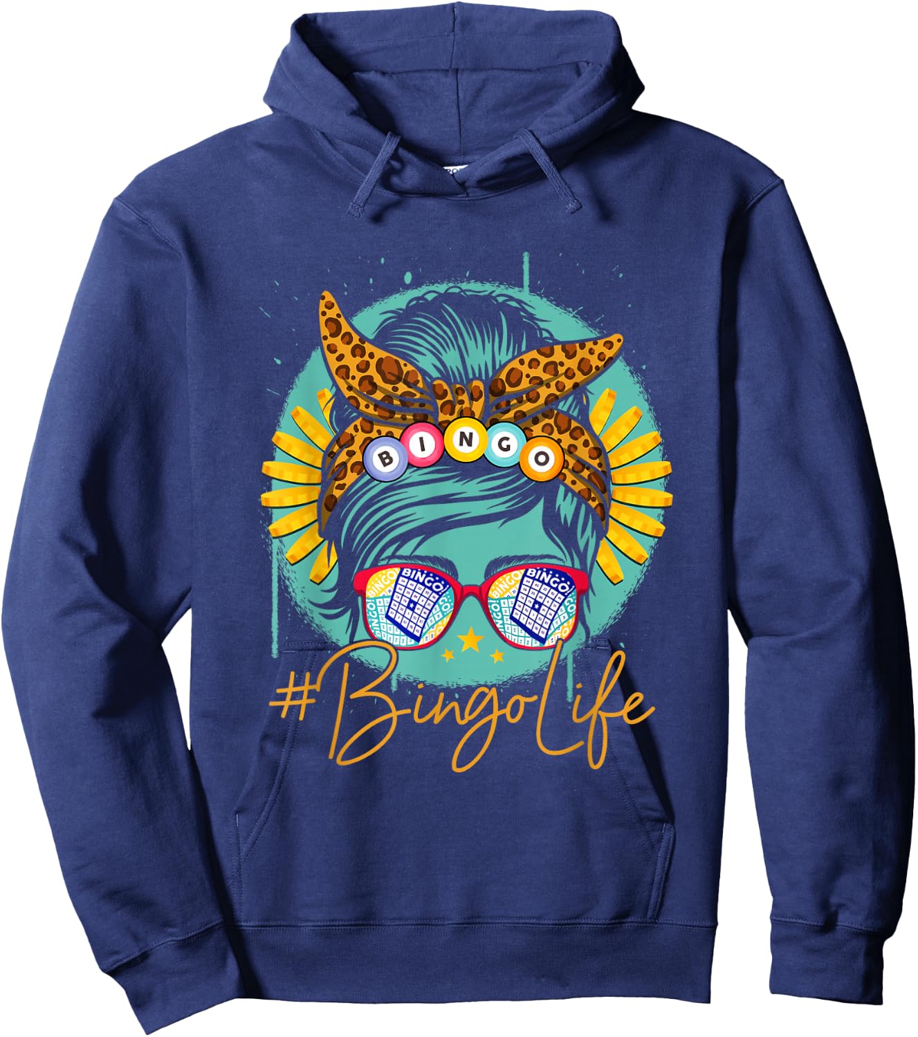 Bingo Life Messy Bun Hair Bingo Lover Grandma Mama Bingolife Hoodie - Hoodie | Navy