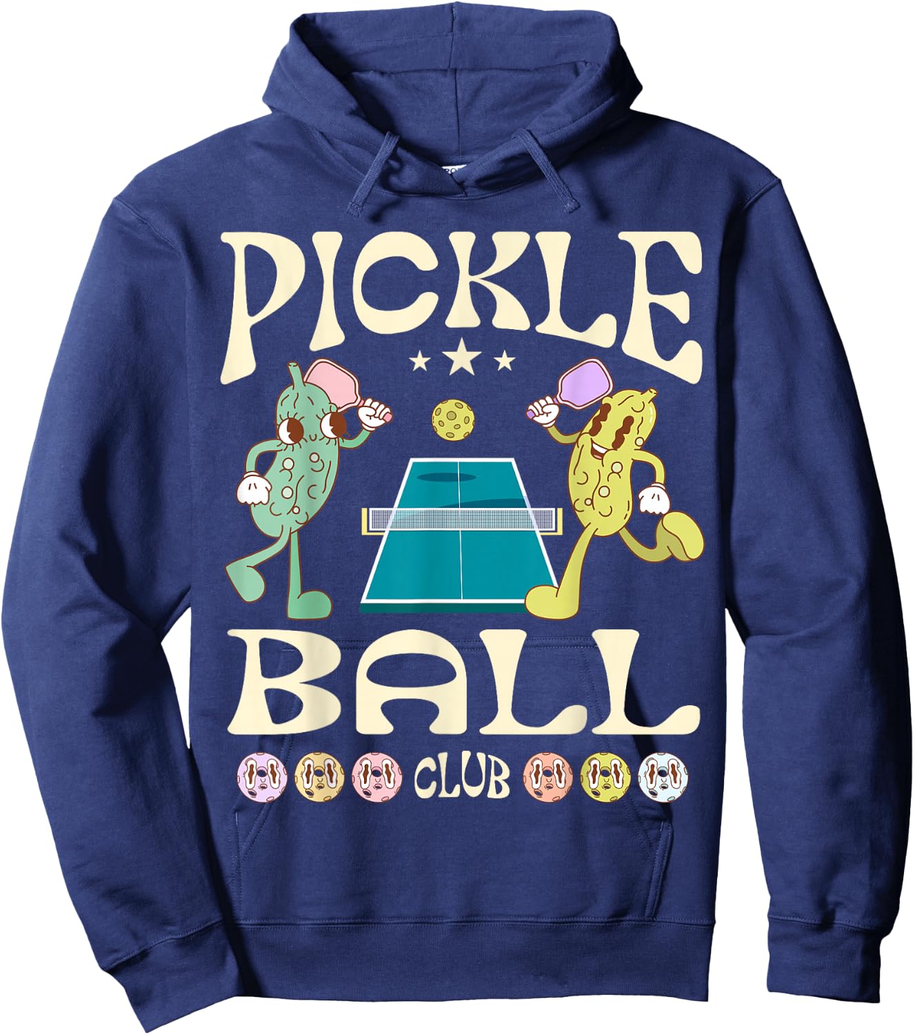 Pickleball Club Funny Pickle Playing Pickleball Groovy Hoodie - Hoodie | Navy