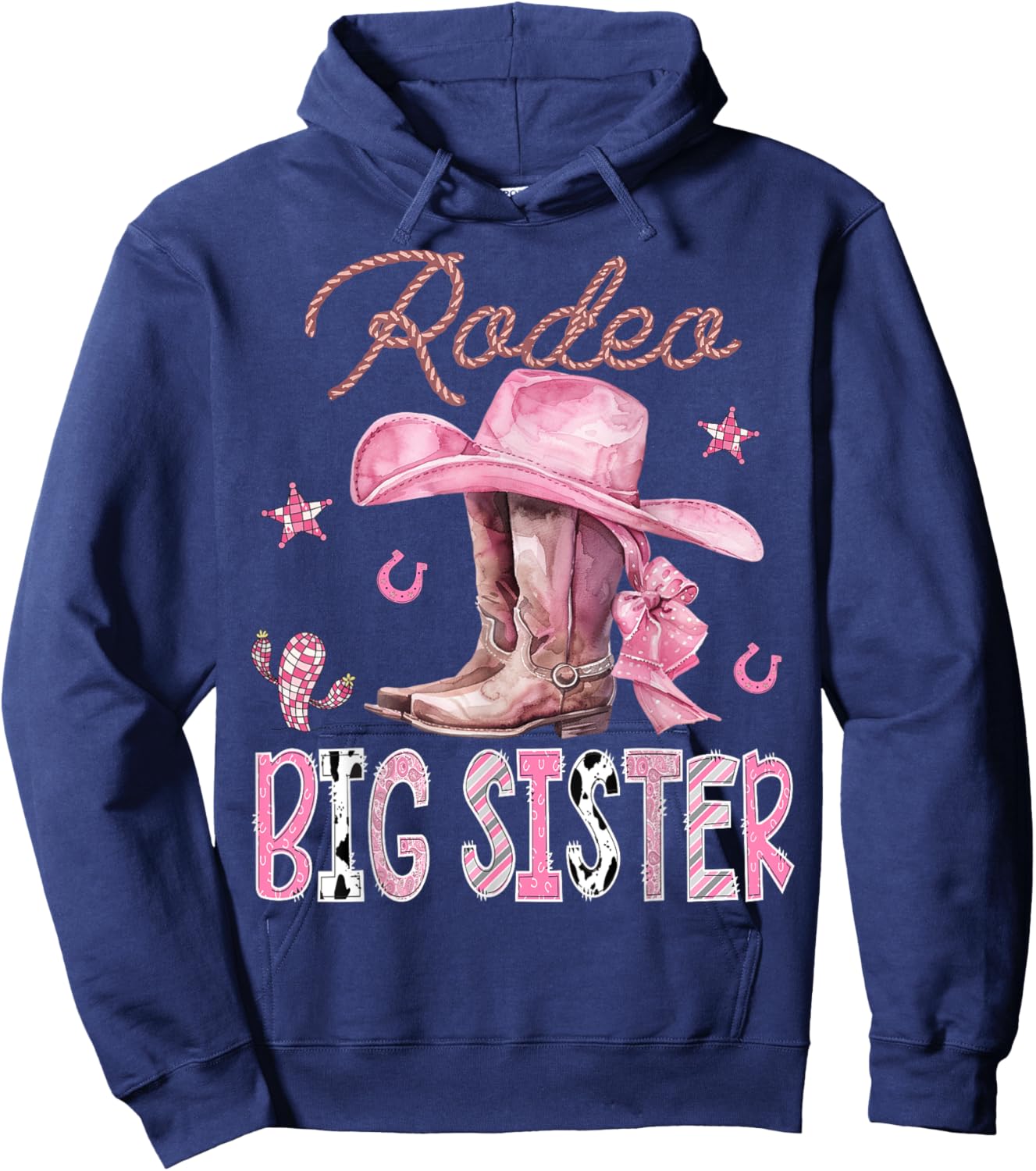 Rodeo Big Sister Pink Boots Coquette CowGirl Birthday Party Hoodie - Hoodie | Navy