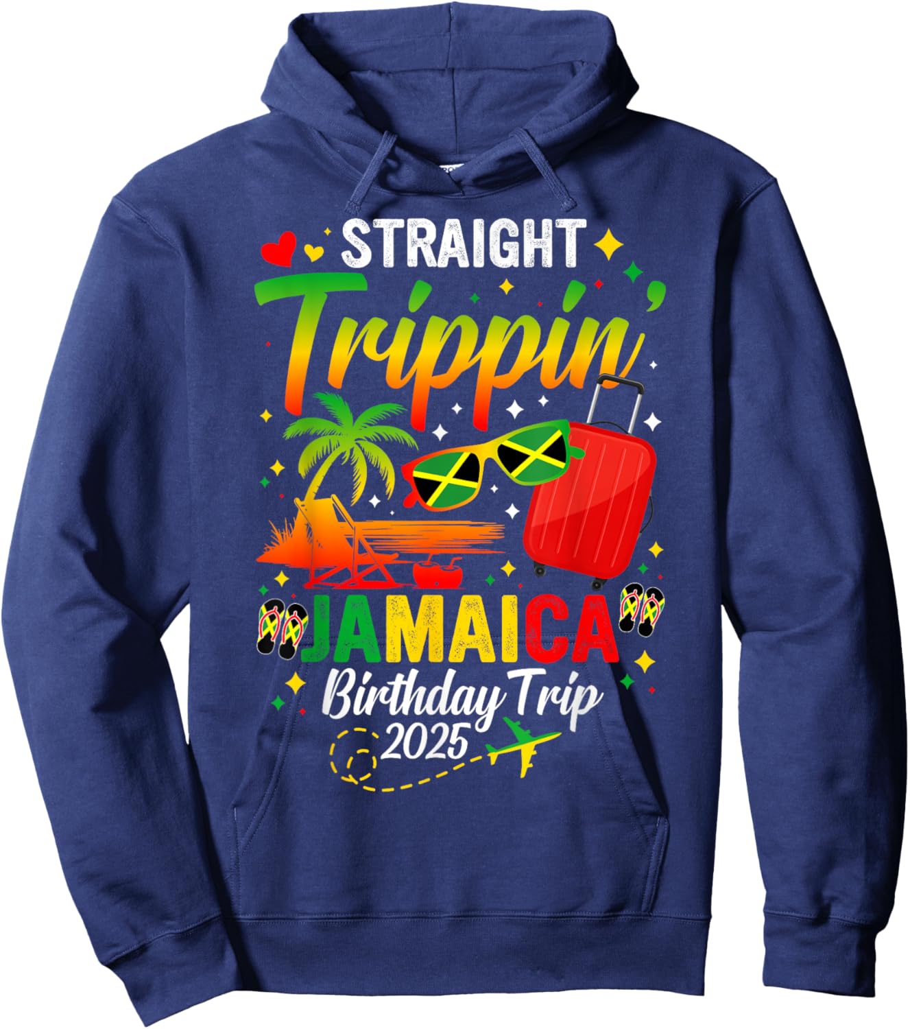 Straight Trippin' Jamaica Vacation 2025 Birthday Family Trip Hoodie - Hoodie | Navy