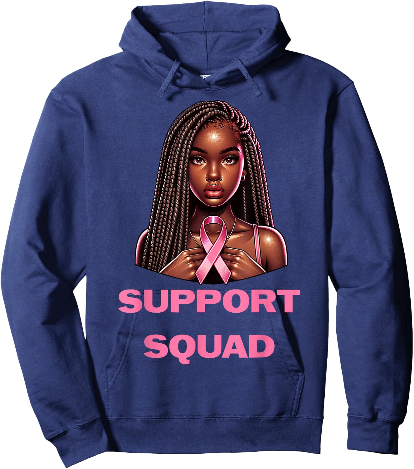 Breast Cancer Awareness Pink Black Women Girl African Queen Hoodie - Hoodie | Navy