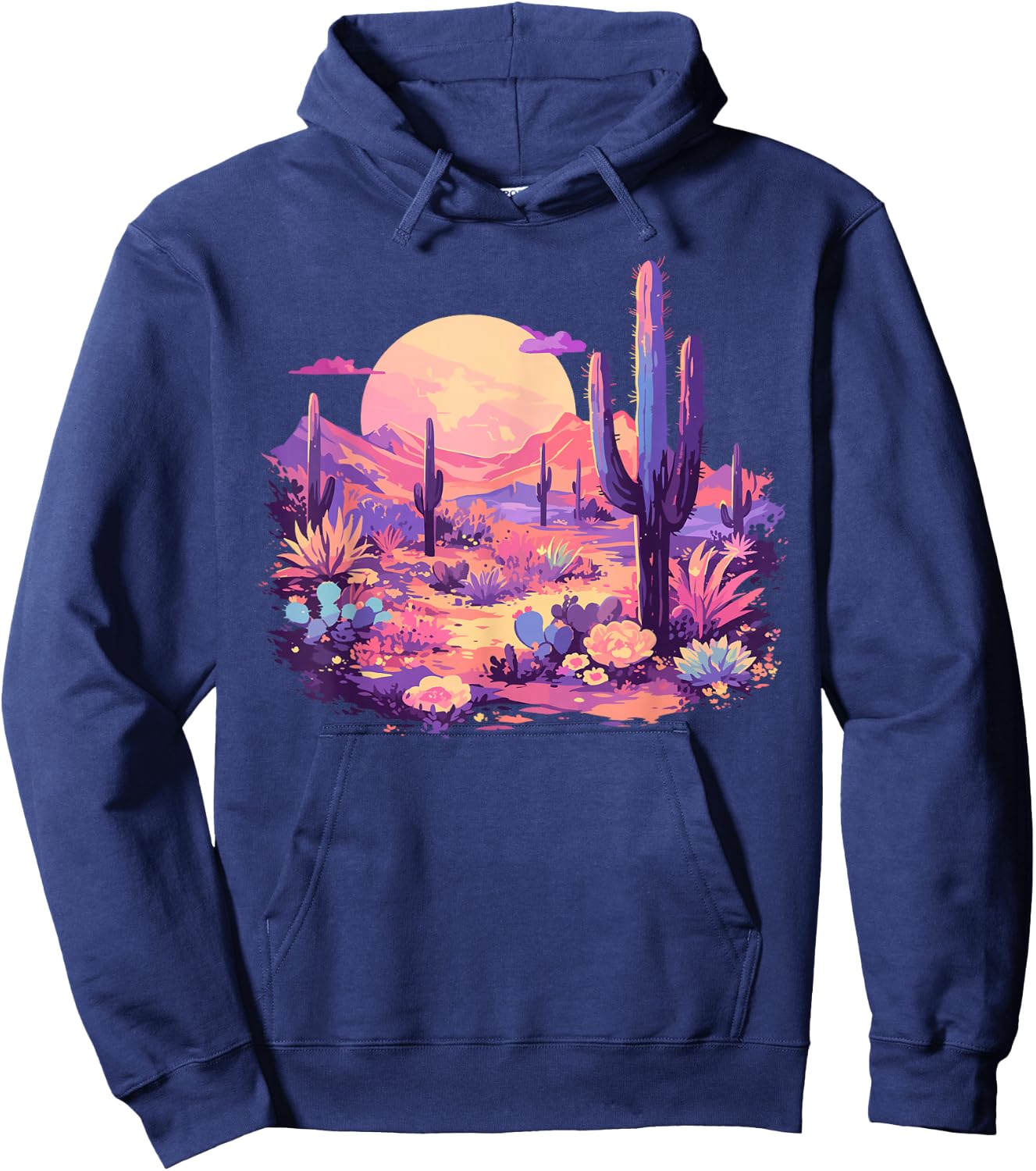 Saguaro Cactus Arizona Desert Cute Moon Pastel Purple Pink Hoodie - Hoodie | Navy