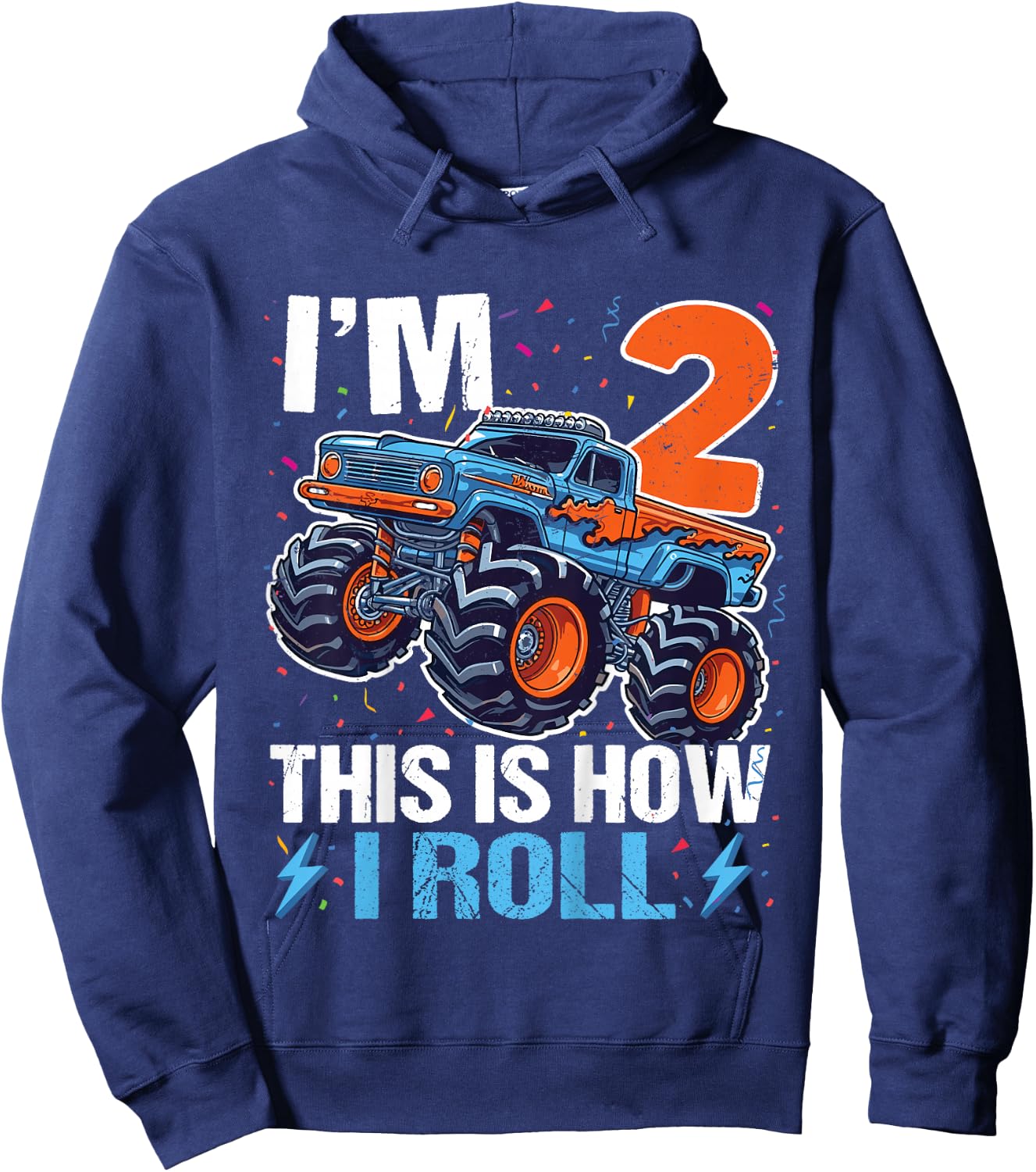 2nd Birthday Monster Truck 2 Year Old Boys 2nd Party Hoodie - Hoodie | Navy