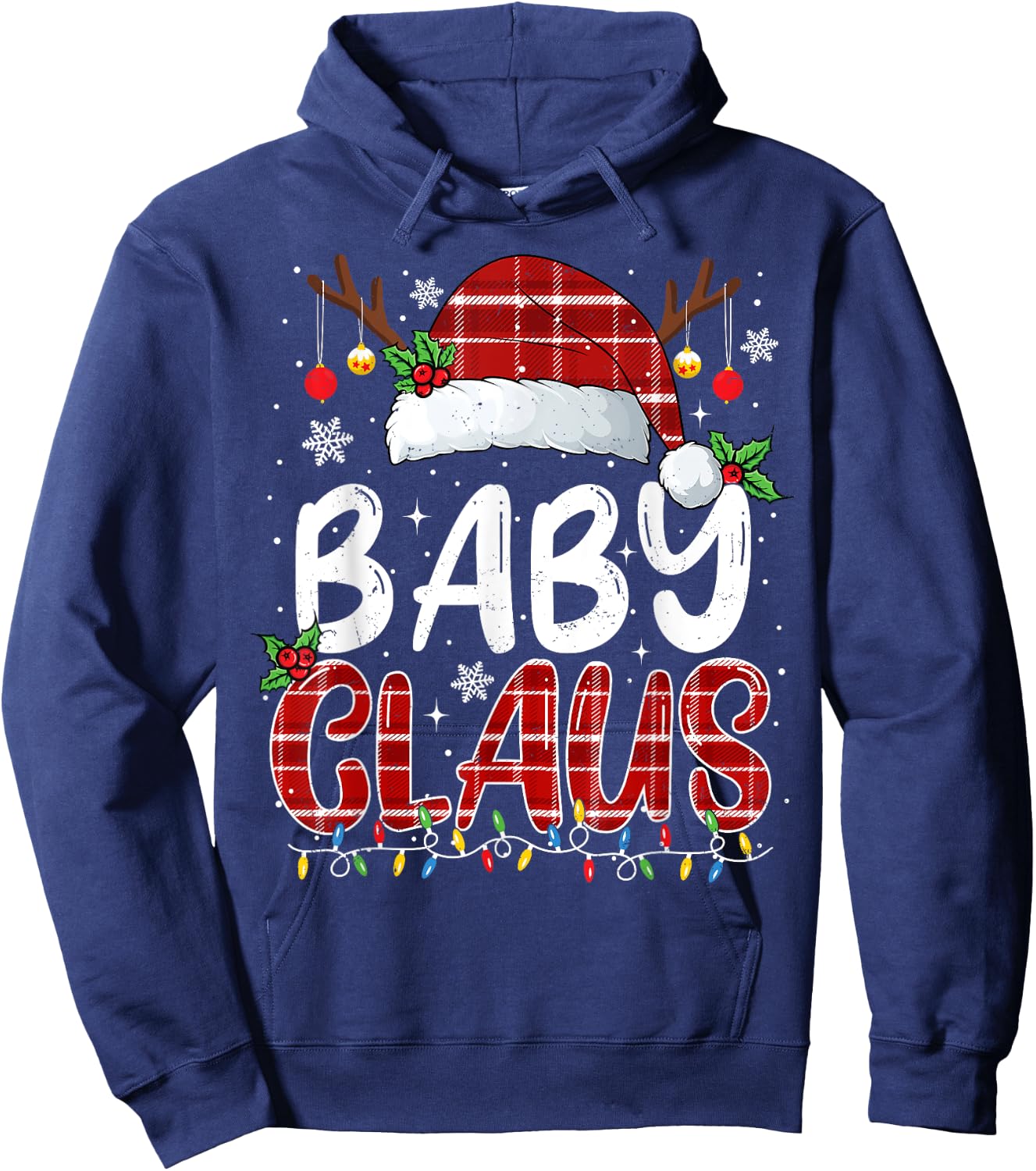 Baby Claus Christmas Lights Pajama Family Matching Hoodie - Hoodie | Navy