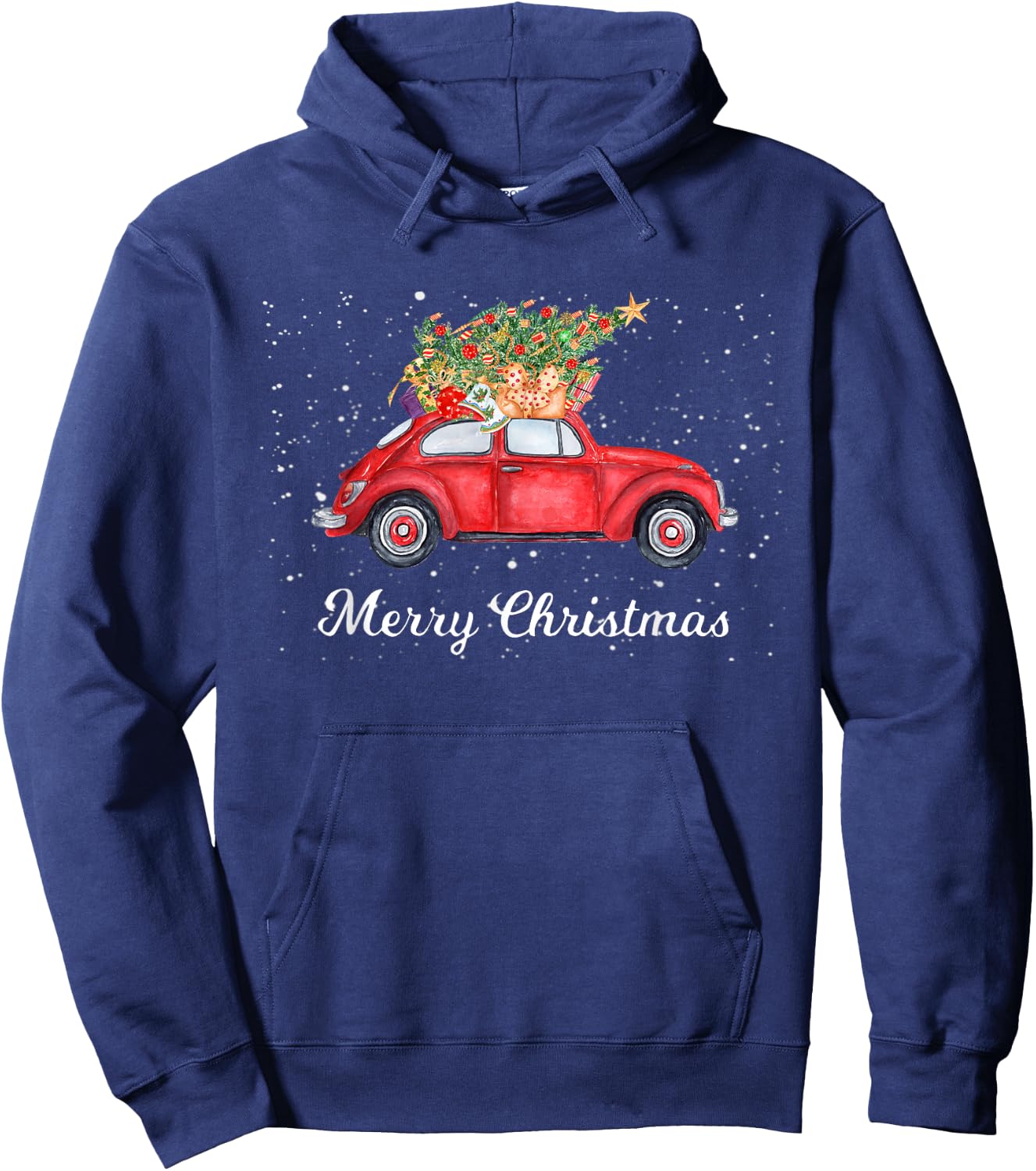 Retro Red Cars Christmas Tree on Car Xmas Vacation Hoodie - Hoodie | Navy