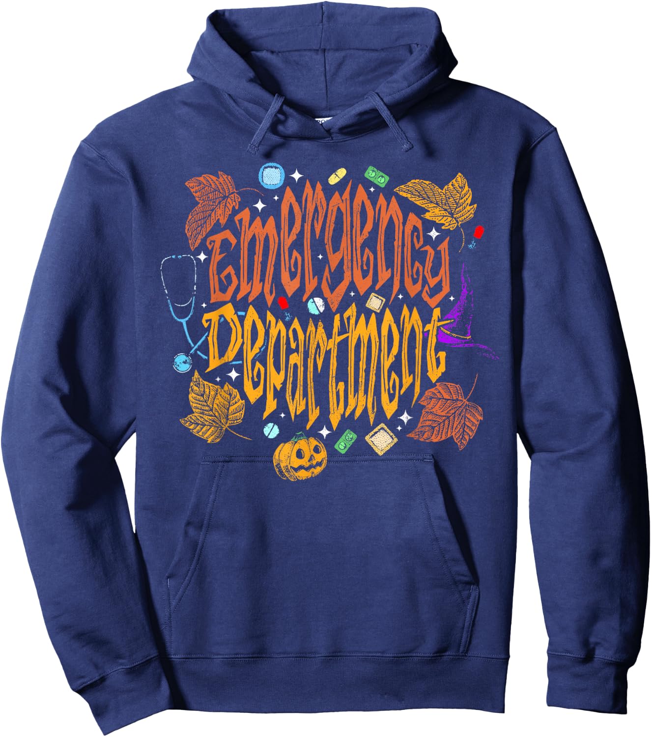 Emergency Department ER Nurse Halloween Fall Autumn Leaves Hoodie - Hoodie | Navy