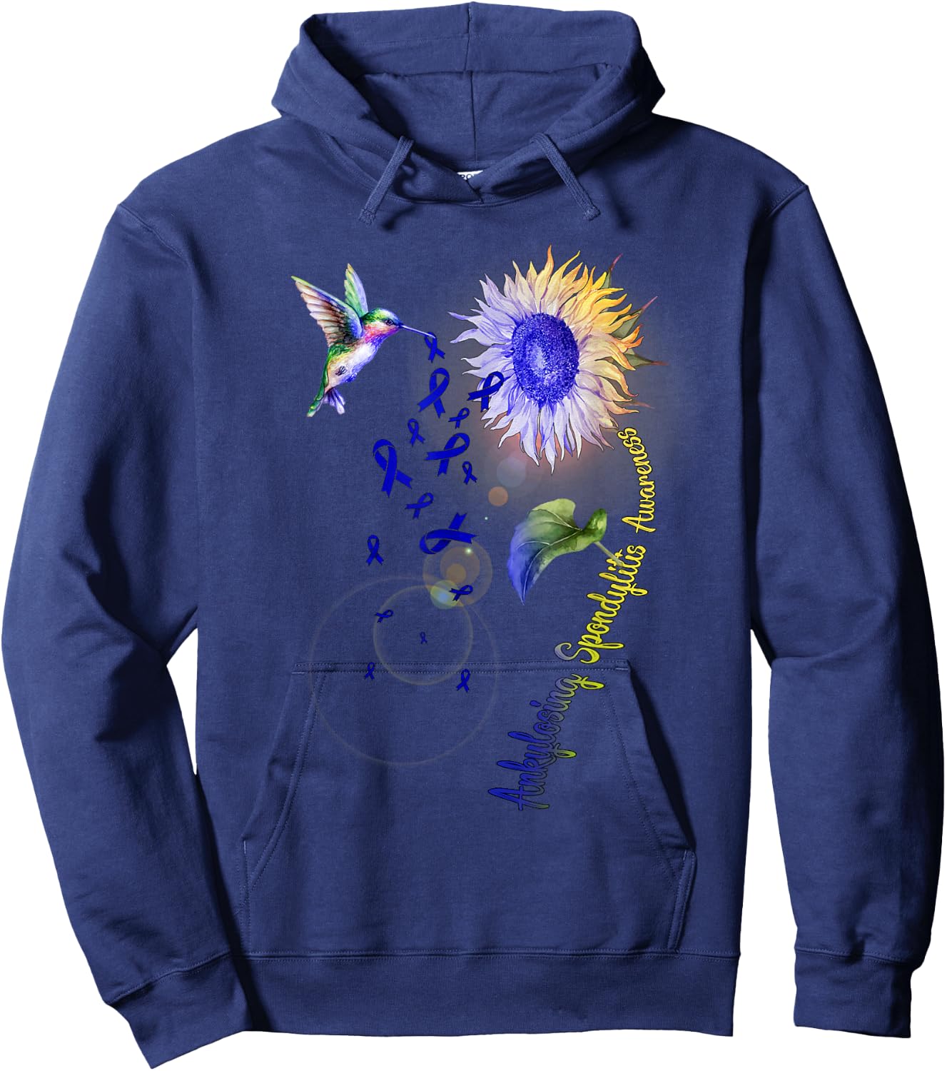 Ankylosing Spondylitis Sunflower Hummingbird Hoodie - Hoodie | Navy