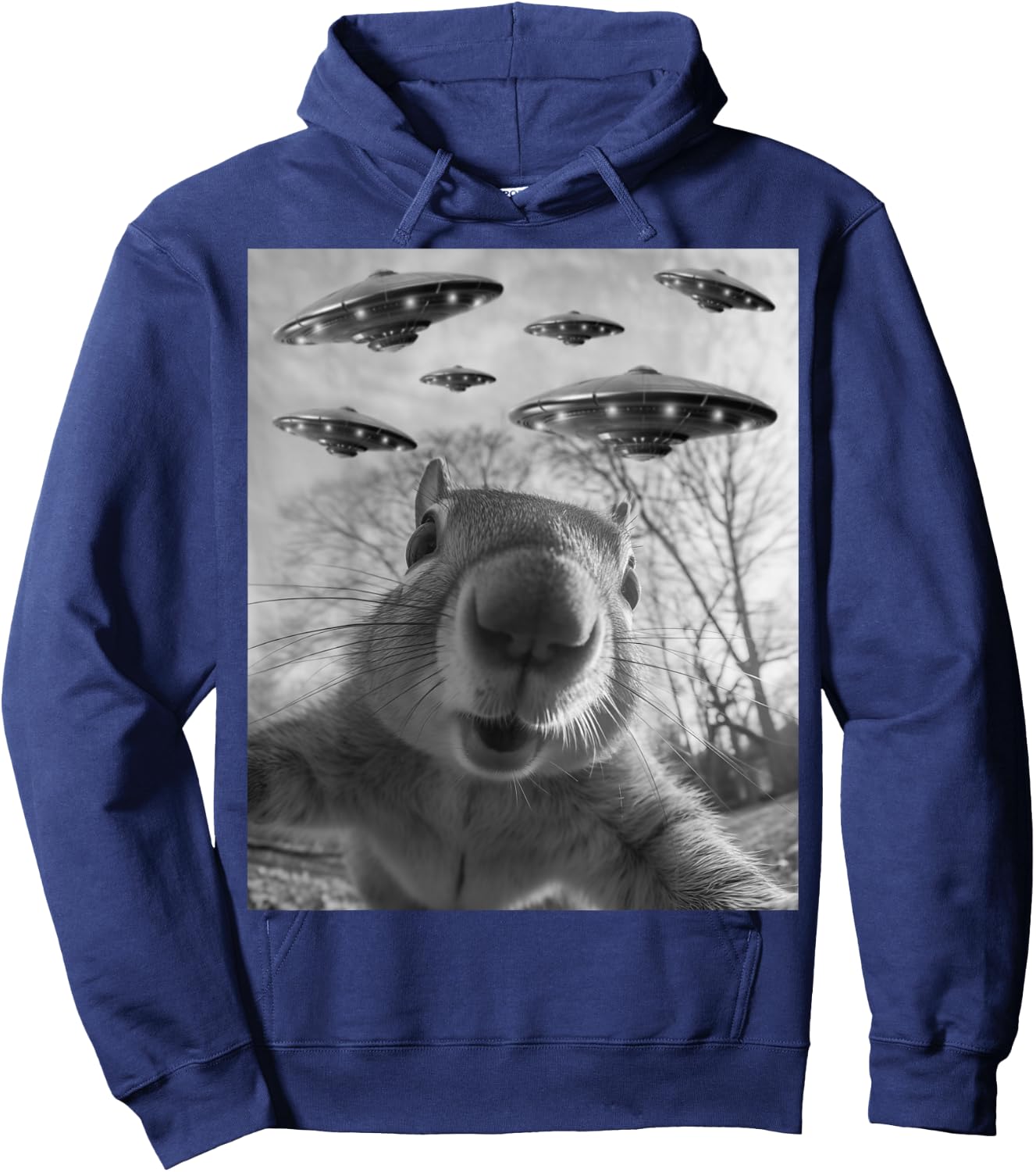 Funny Squirrel Selfie With UFOs Alien Squirrel Selfie Hoodie - Hoodie | Navy