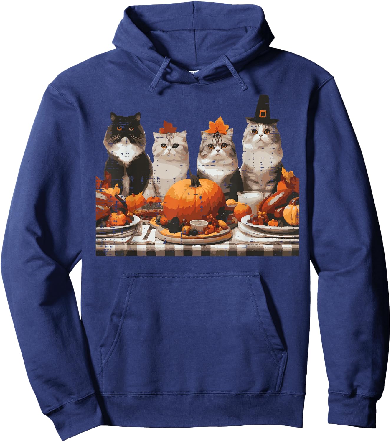 Thanksgiving Cats Dinner Feast Vintage Fall Men Women Kids Hoodie - Hoodie | Navy