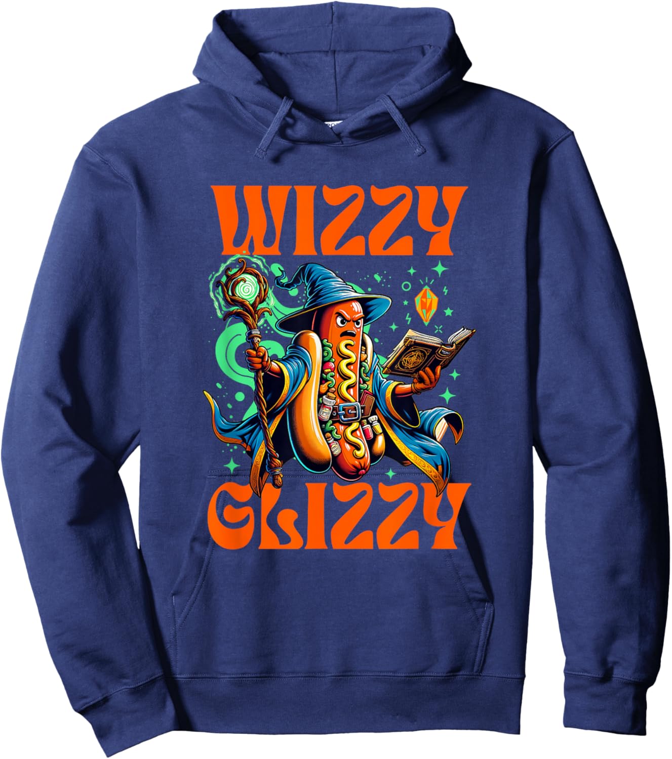 "Wizzy Glizzy" Witchy Wiener Hot Dog Wizard Meme Halloween Hoodie - Hoodie | Navy