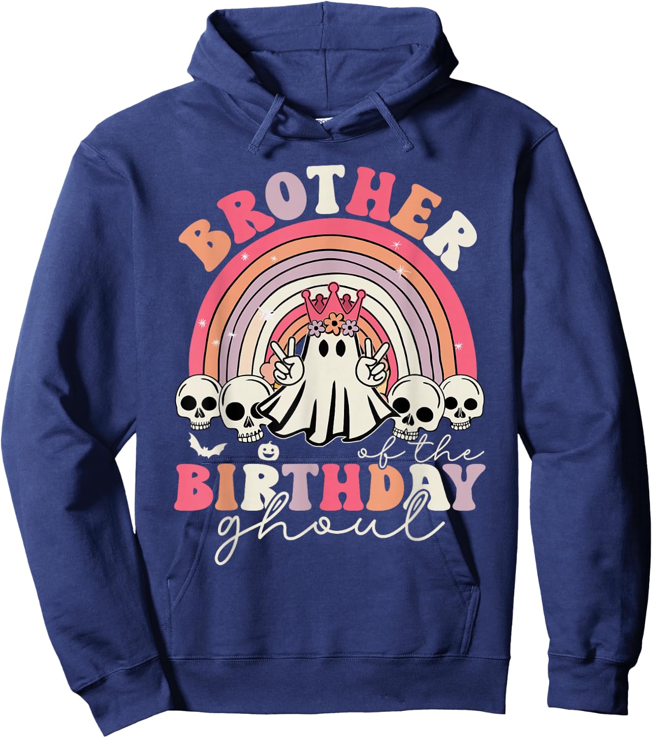 Brother Of The Birthday Ghoul Rainbow Ghost Halloween Bday Hoodie - Hoodie | Navy