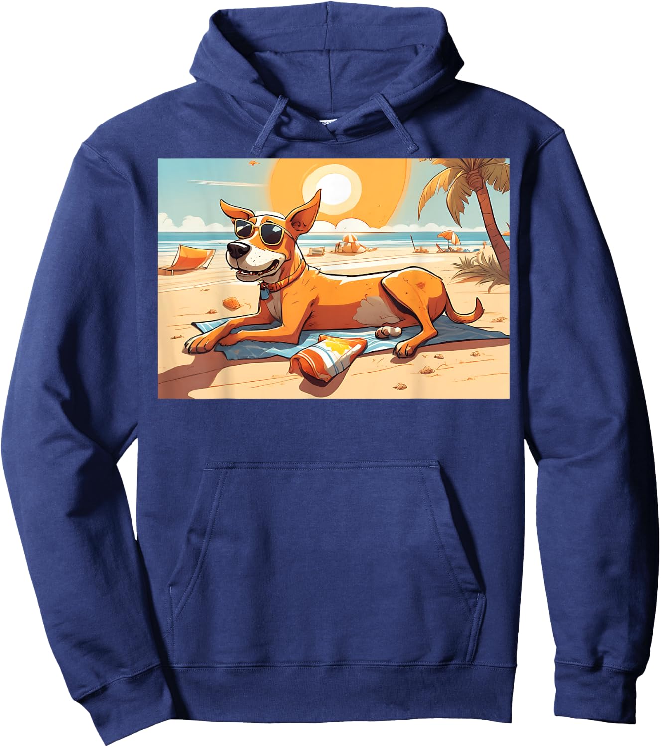 Dog Relaxing On Beach With Sunglasses Towel Snacks Women Hoodie - Hoodie | Navy