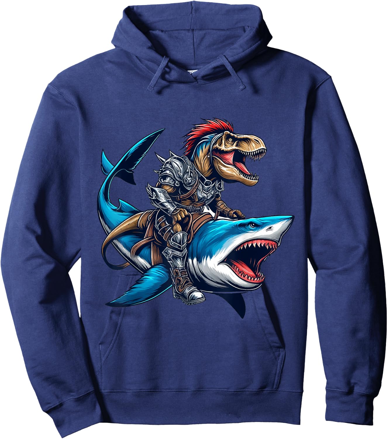 T-Rex Riding Great White Shark into Battle Awesome Kid Hoodie - Hoodie | Navy