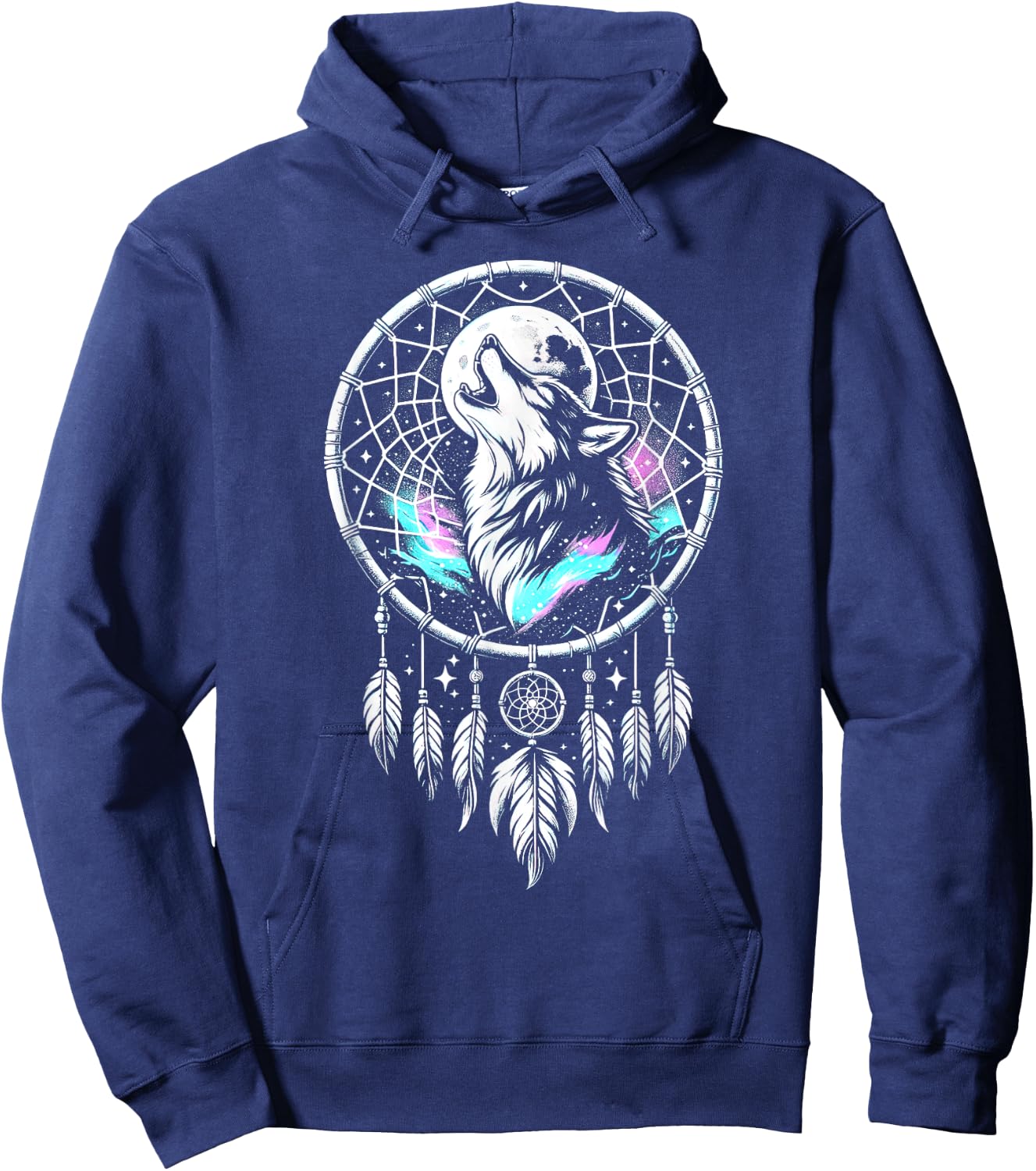Boho Dream Catcher Wolf Howling At The Moon Dog Wolves Lover Women Kids Hoodie - Hoodie | Navy
