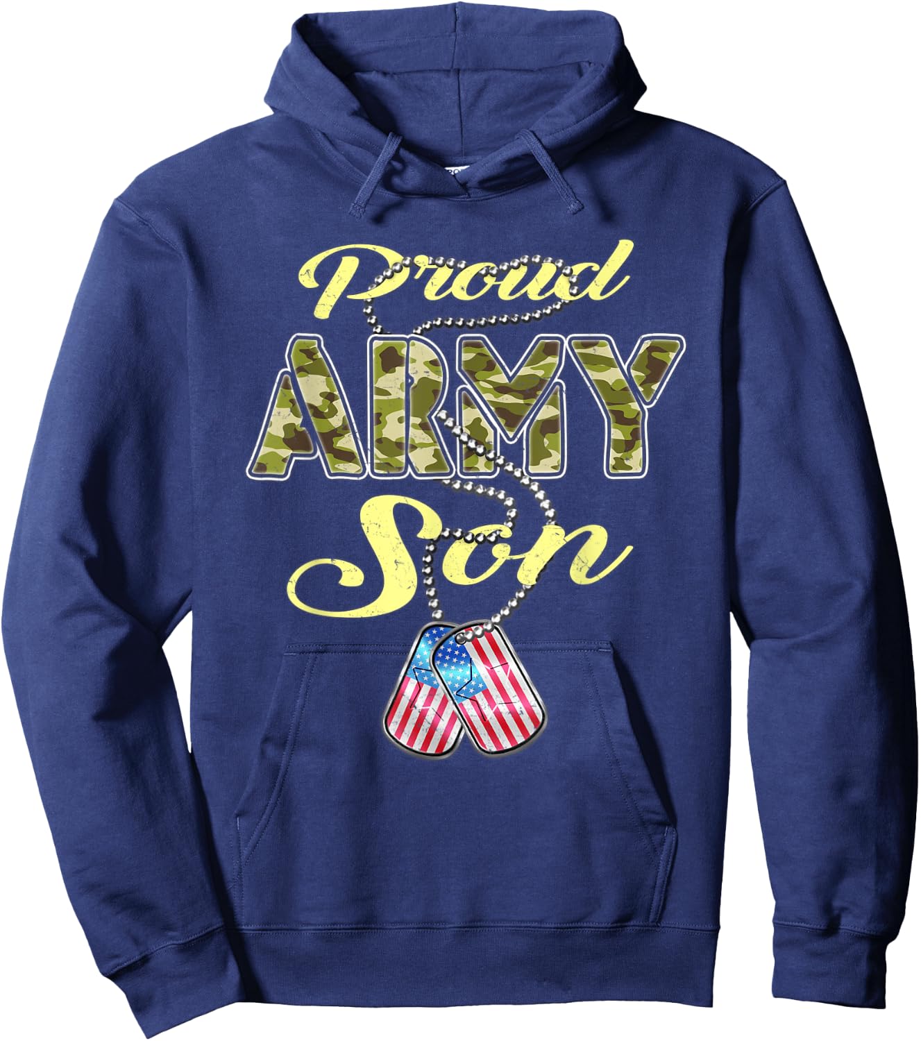 Proud Army Son US Flag Camo Dog Tags Pride Military Child Hoodie - Hoodie | Navy