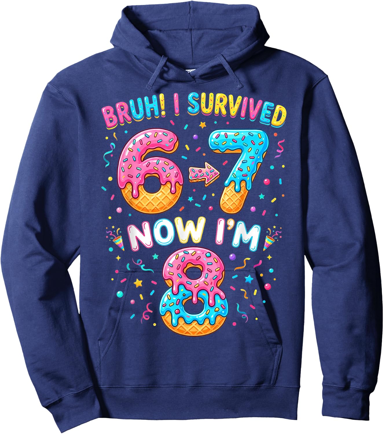Bruh I Survived 6 to 7 Now Im 8 Birthday Gifts Boy Girl Kid Hoodie - Hoodie | Navy