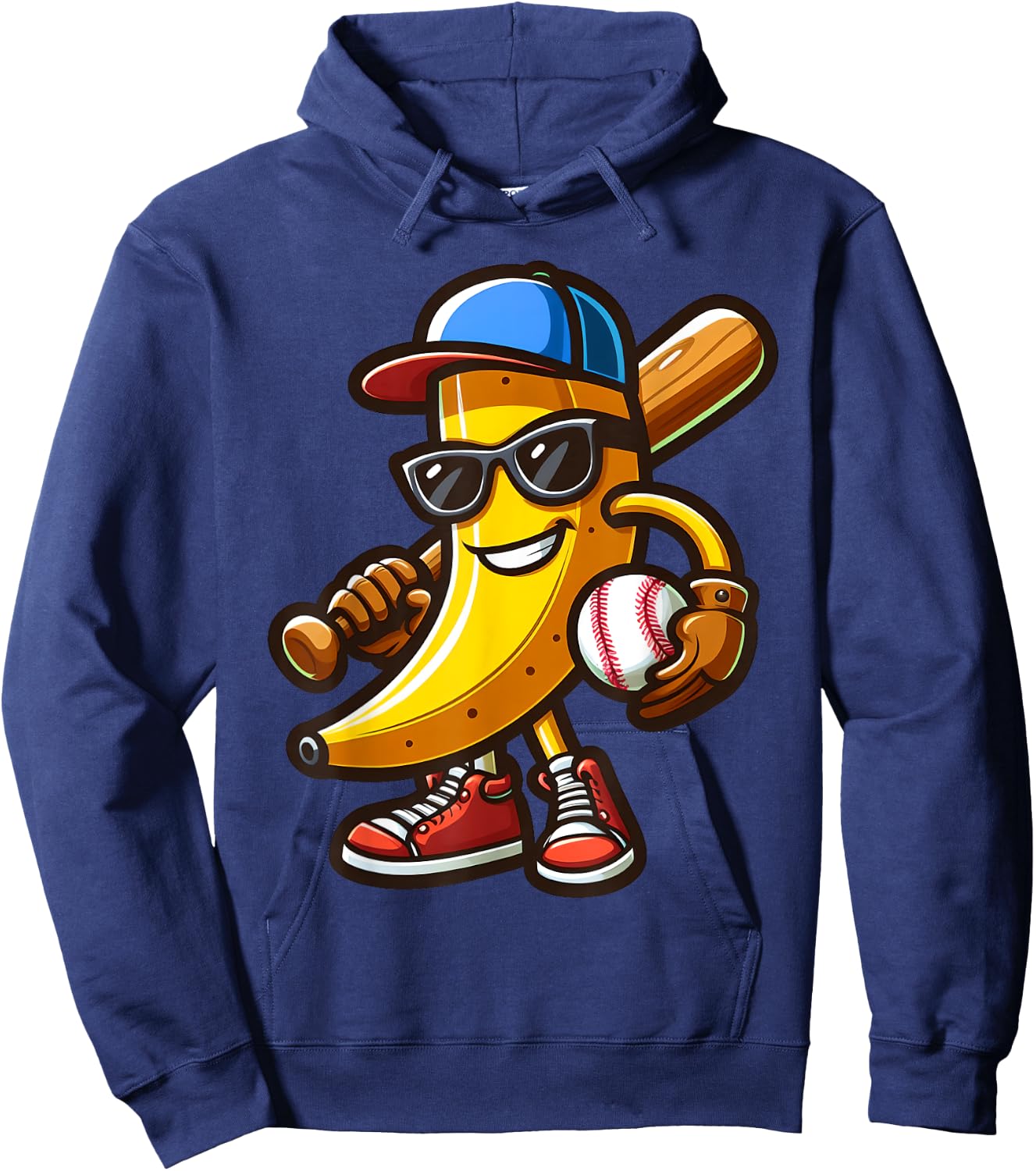 Funny Banana Playing Baseball Funny Baseball Players Kids Hoodie - Hoodie | Navy