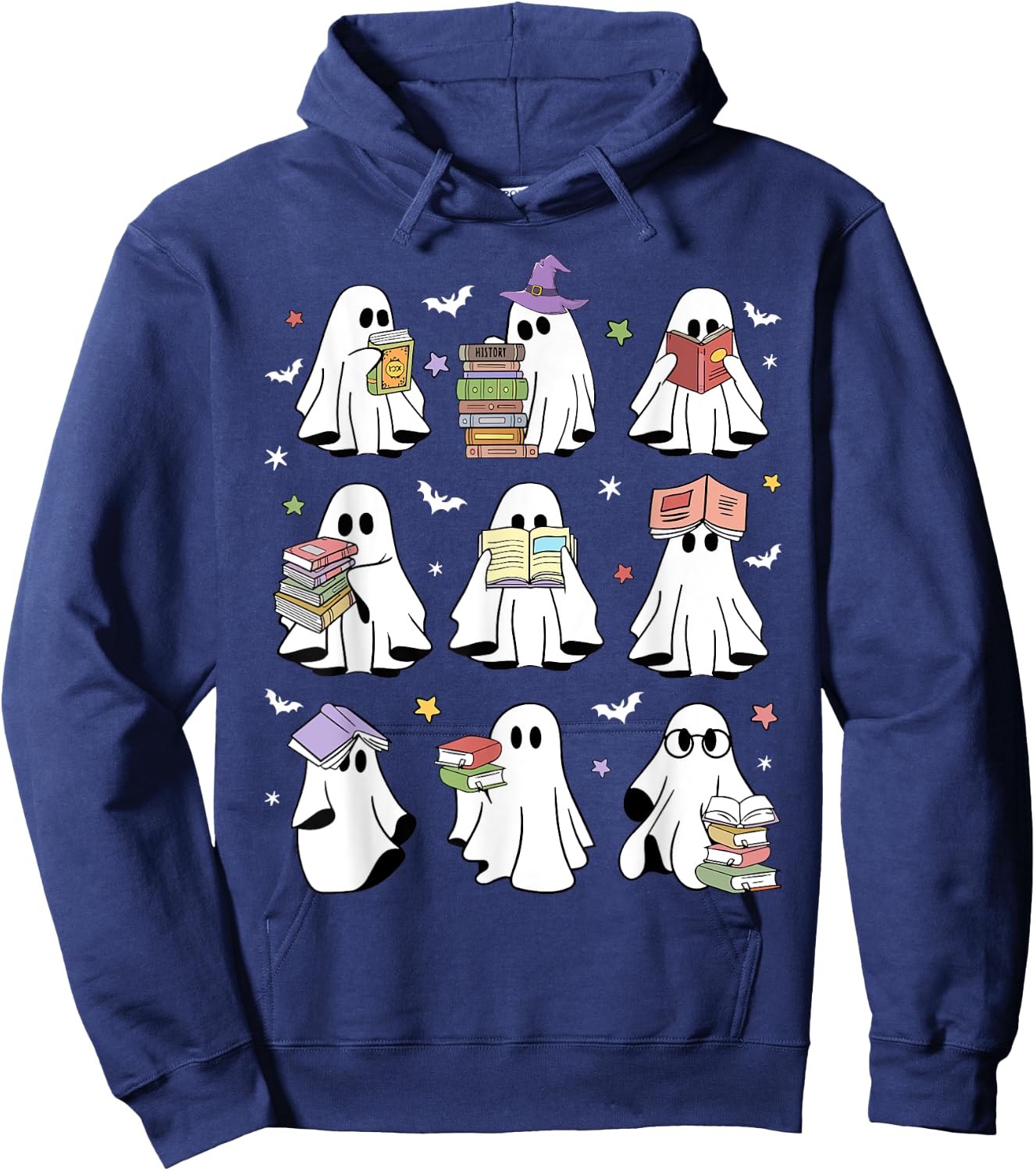 Funny Ghost Book Reading Halloween Books Lover Teacher Kids Hoodie - Hoodie | Navy