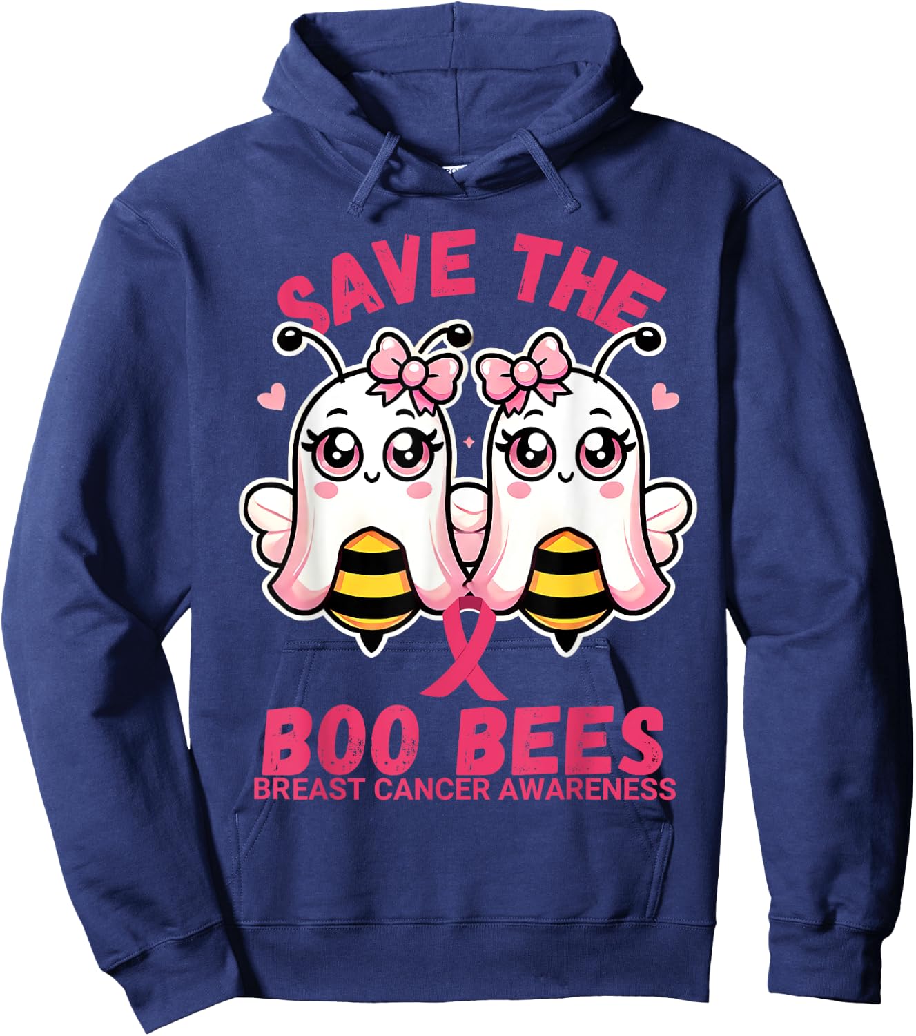 Save The Boobees Breast Cancer Awareness Boo Bee Halloween Hoodie - Hoodie | Navy